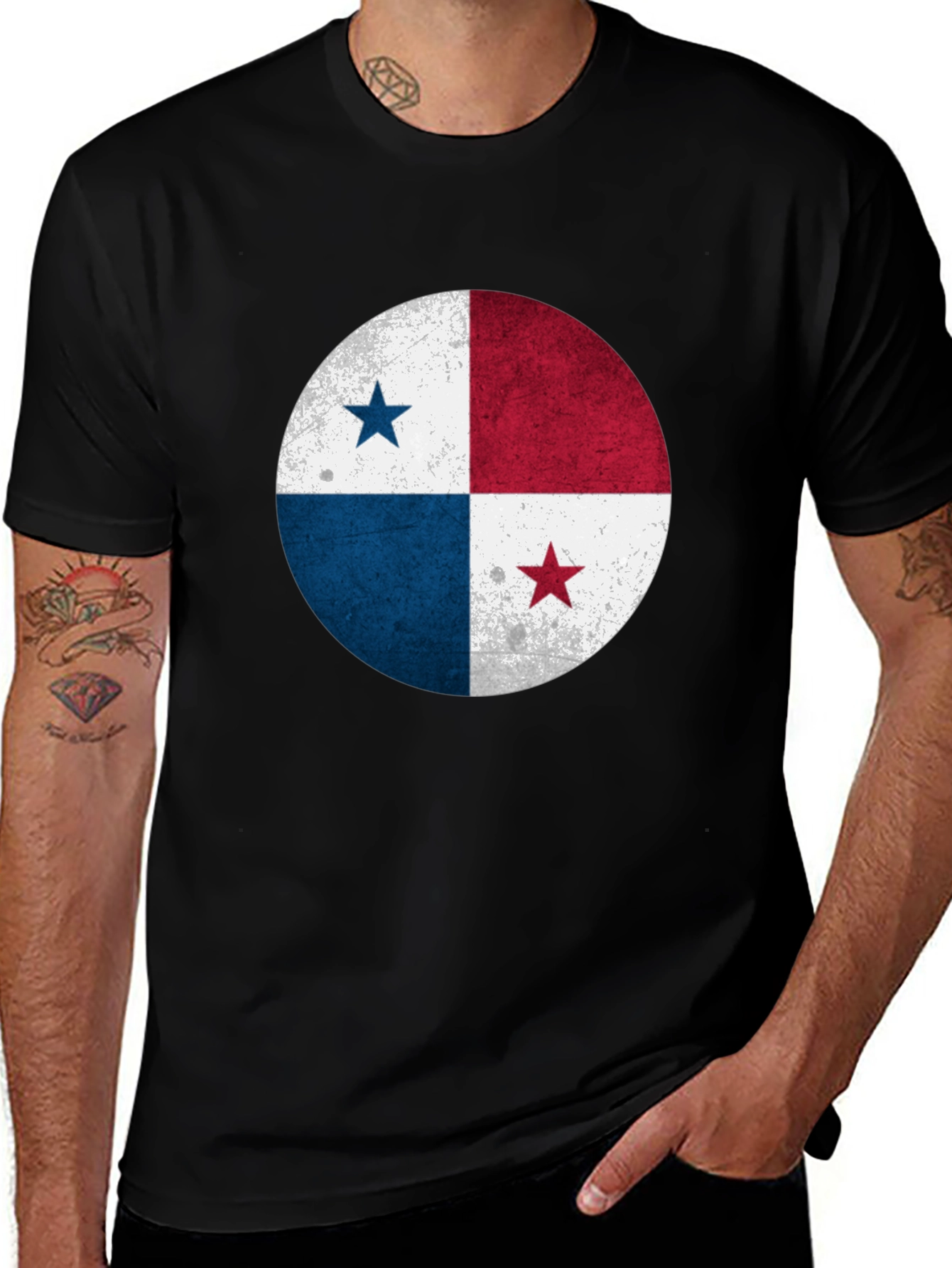 Panama Flag Distressed Graphic Tee - Black