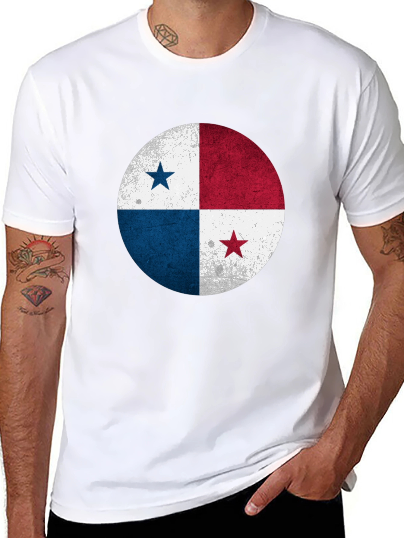 Panama Flag Distressed Graphic Tee - Black