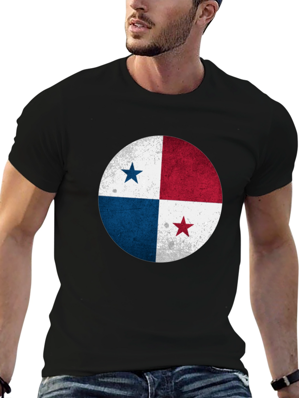 Panama Flag Distressed Graphic Tee - Black