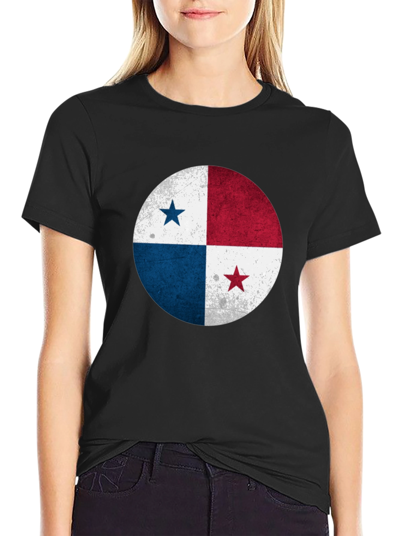 Panama Flag Distressed Graphic Tee - Black