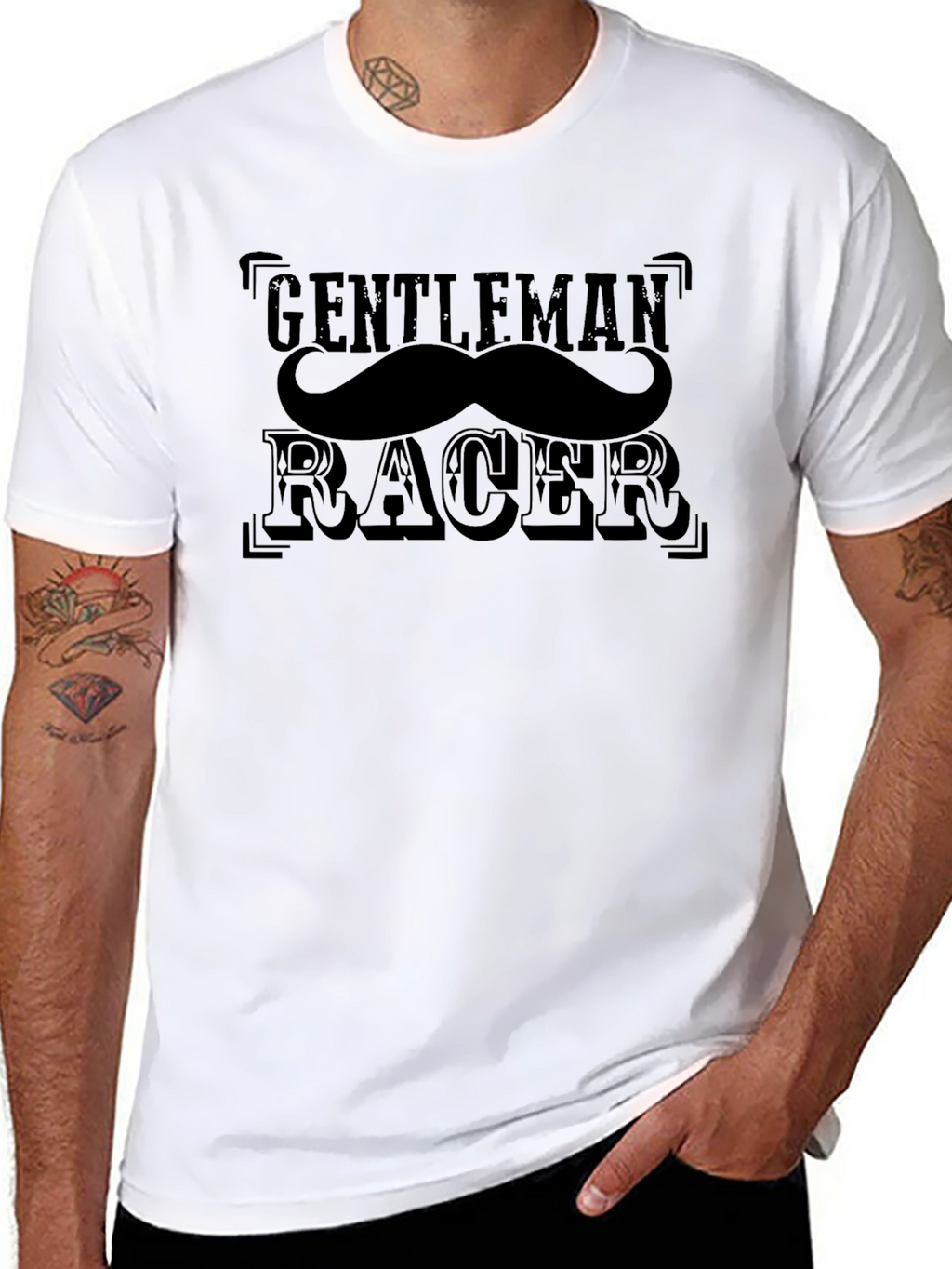 Gentleman Racer Mustache Graphic Black T-Shirt