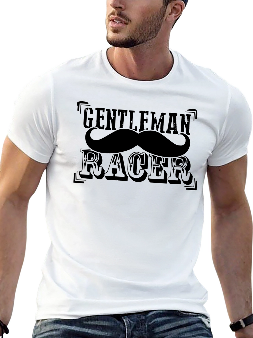 Gentleman Racer Mustache Graphic Black T-Shirt