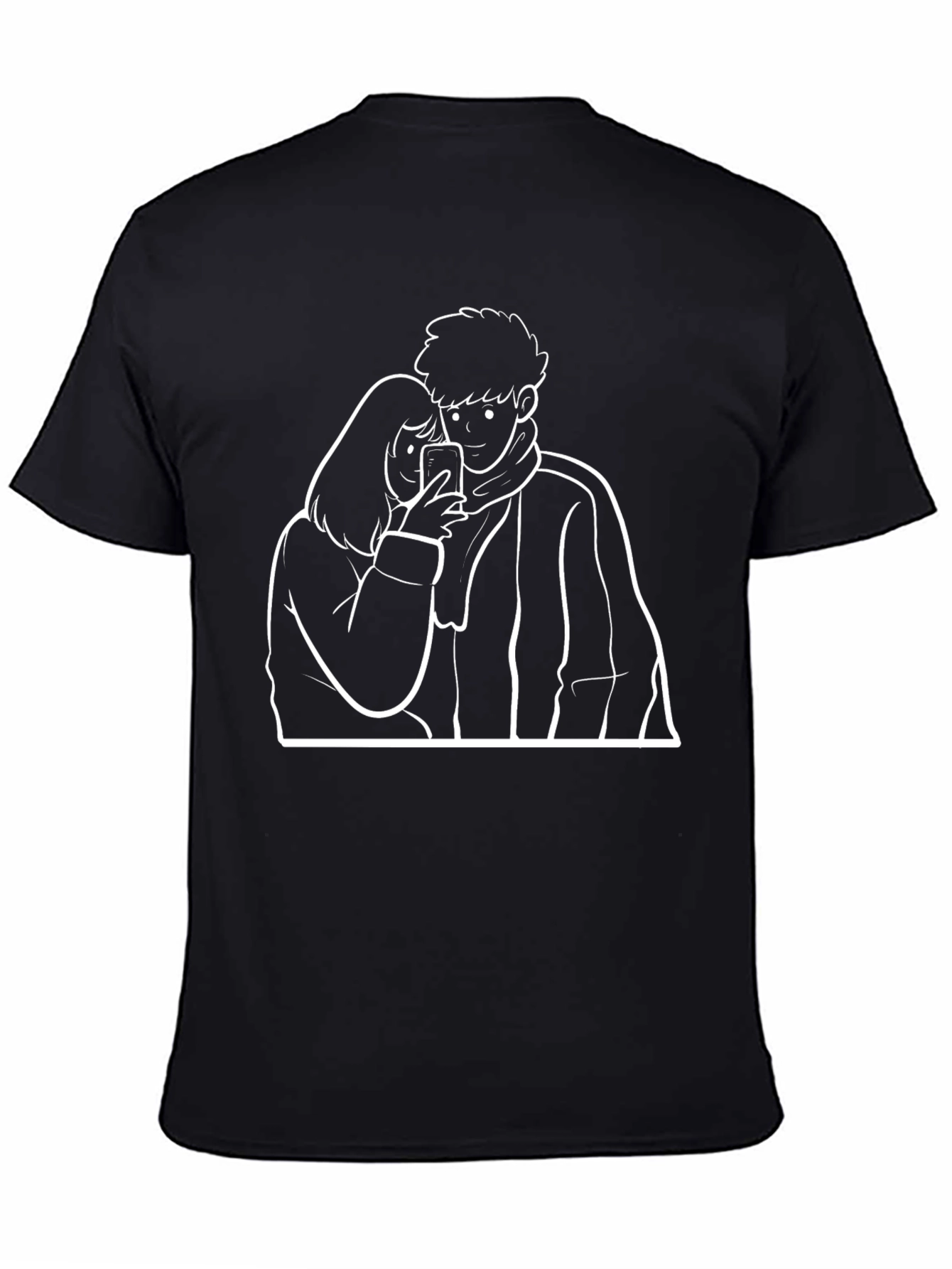 Couple Selfie Graphic Black T-Shirt