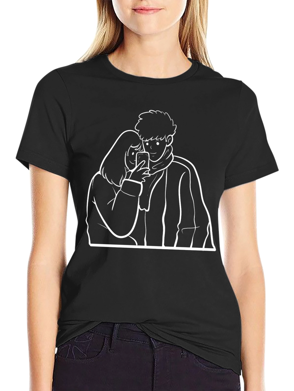 Couple Selfie Graphic Black T-Shirt