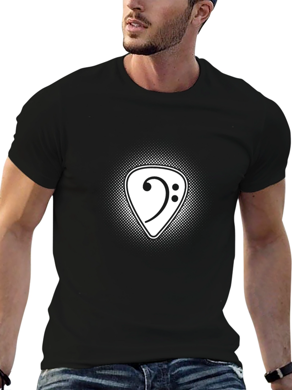 Bass Clef Guitar Pick Graphic Tee - Black