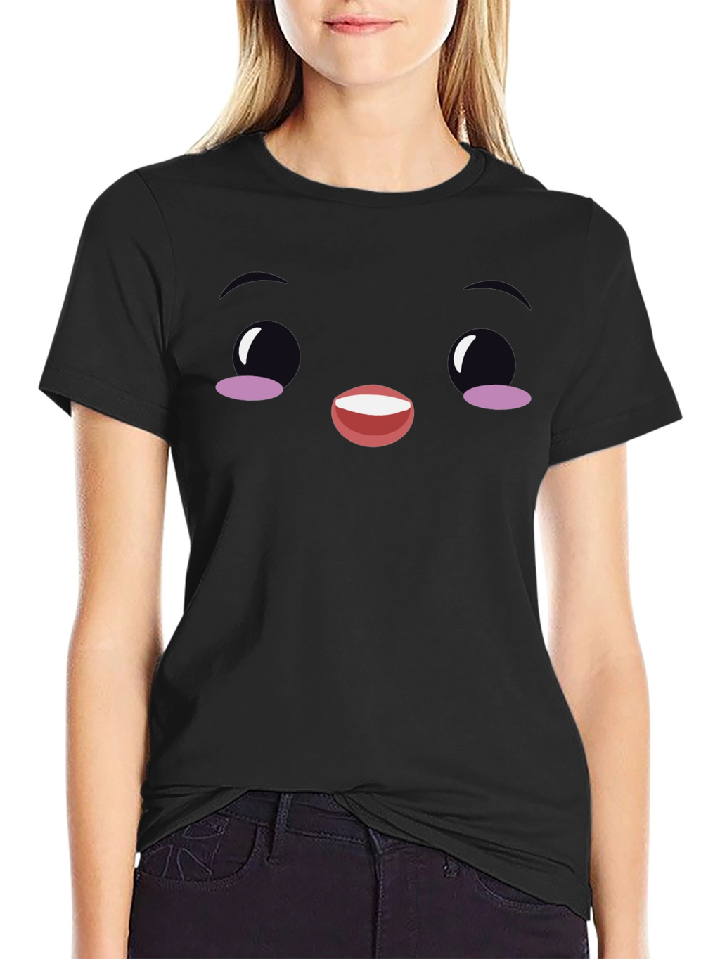 Cute Face Graphic Black T-Shirt