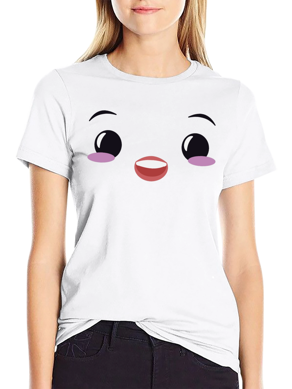 Cute Face Graphic Black T-Shirt
