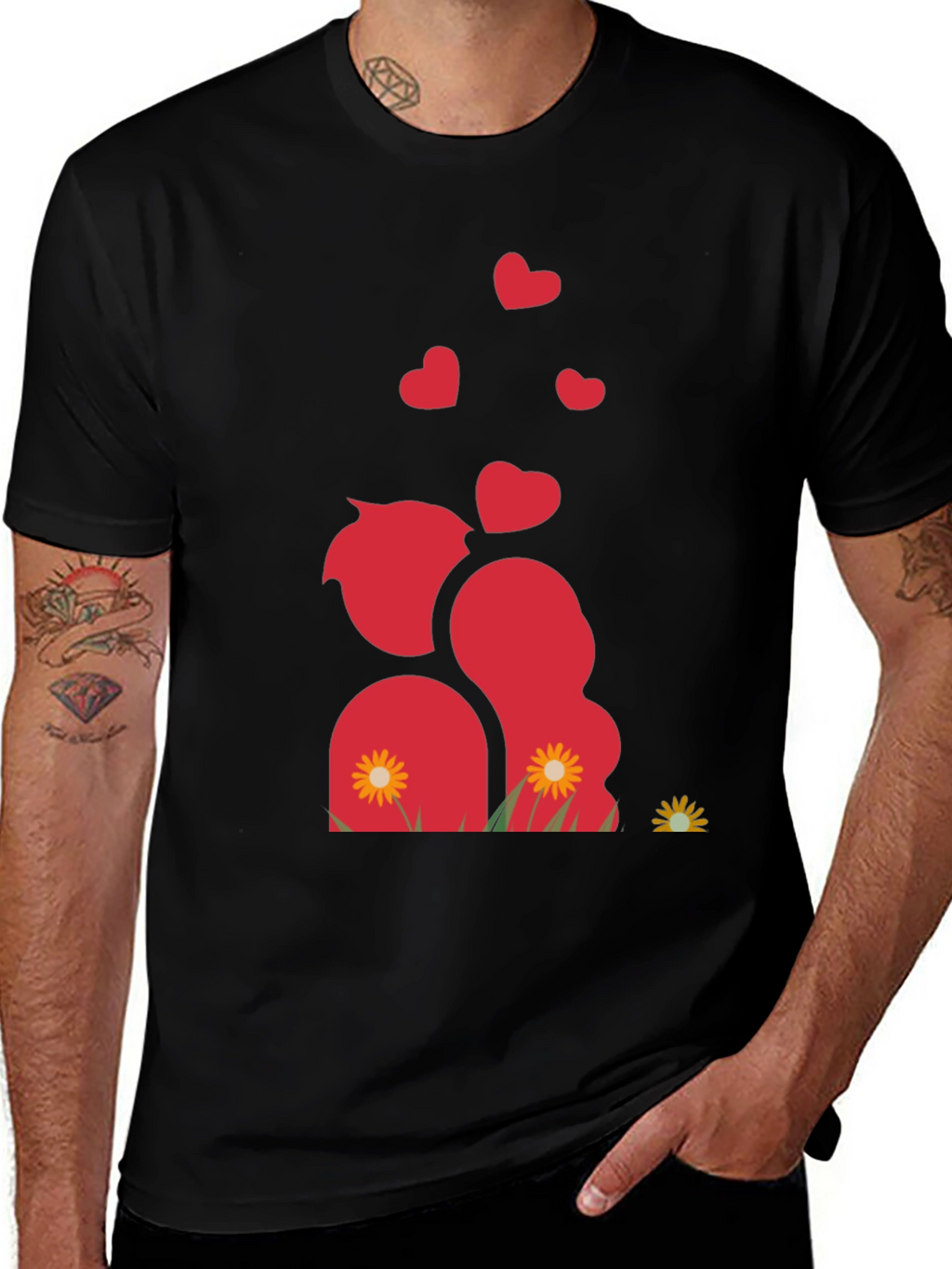 Romantic Couple Black Graphic T-Shirt