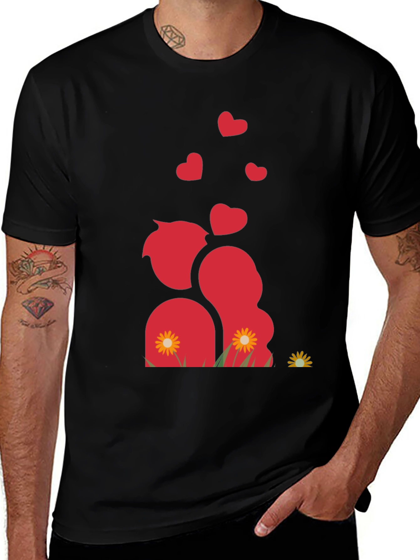 Romantic Couple Black Graphic T-Shirt