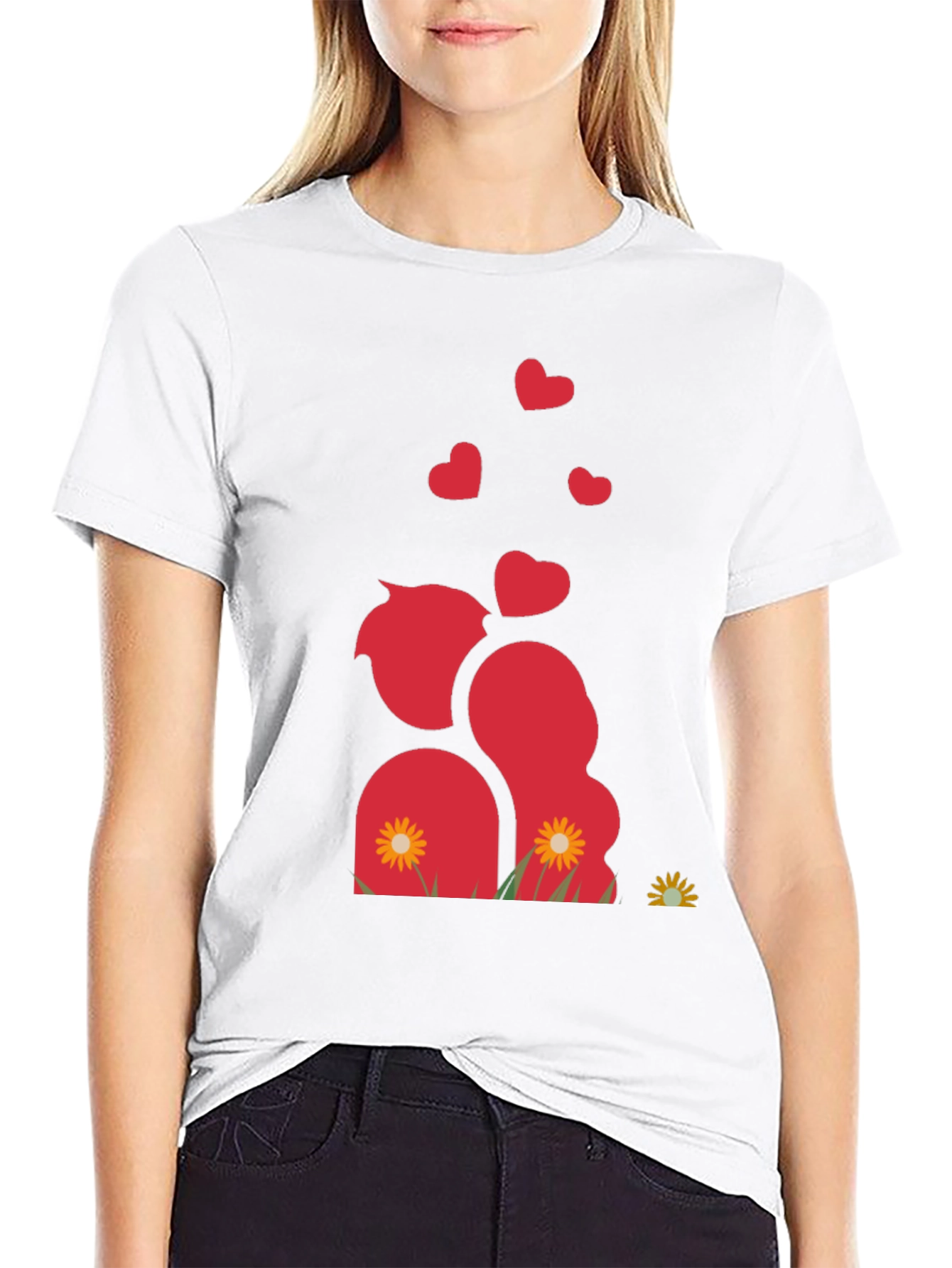 Romantic Couple Black Graphic T-Shirt