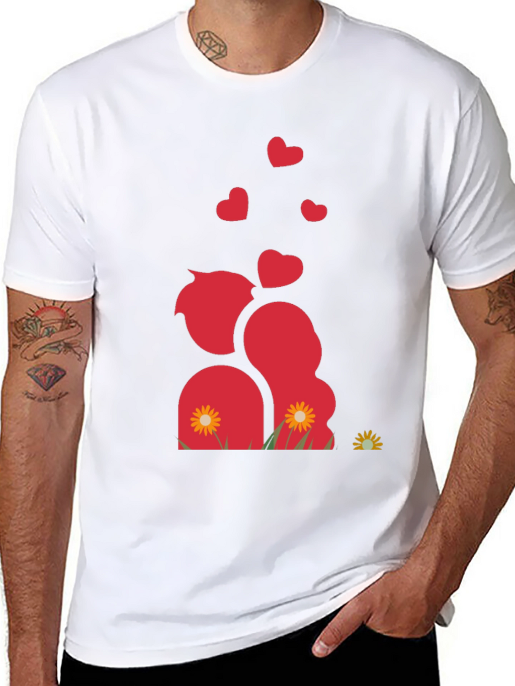 Romantic Couple Black Graphic T-Shirt