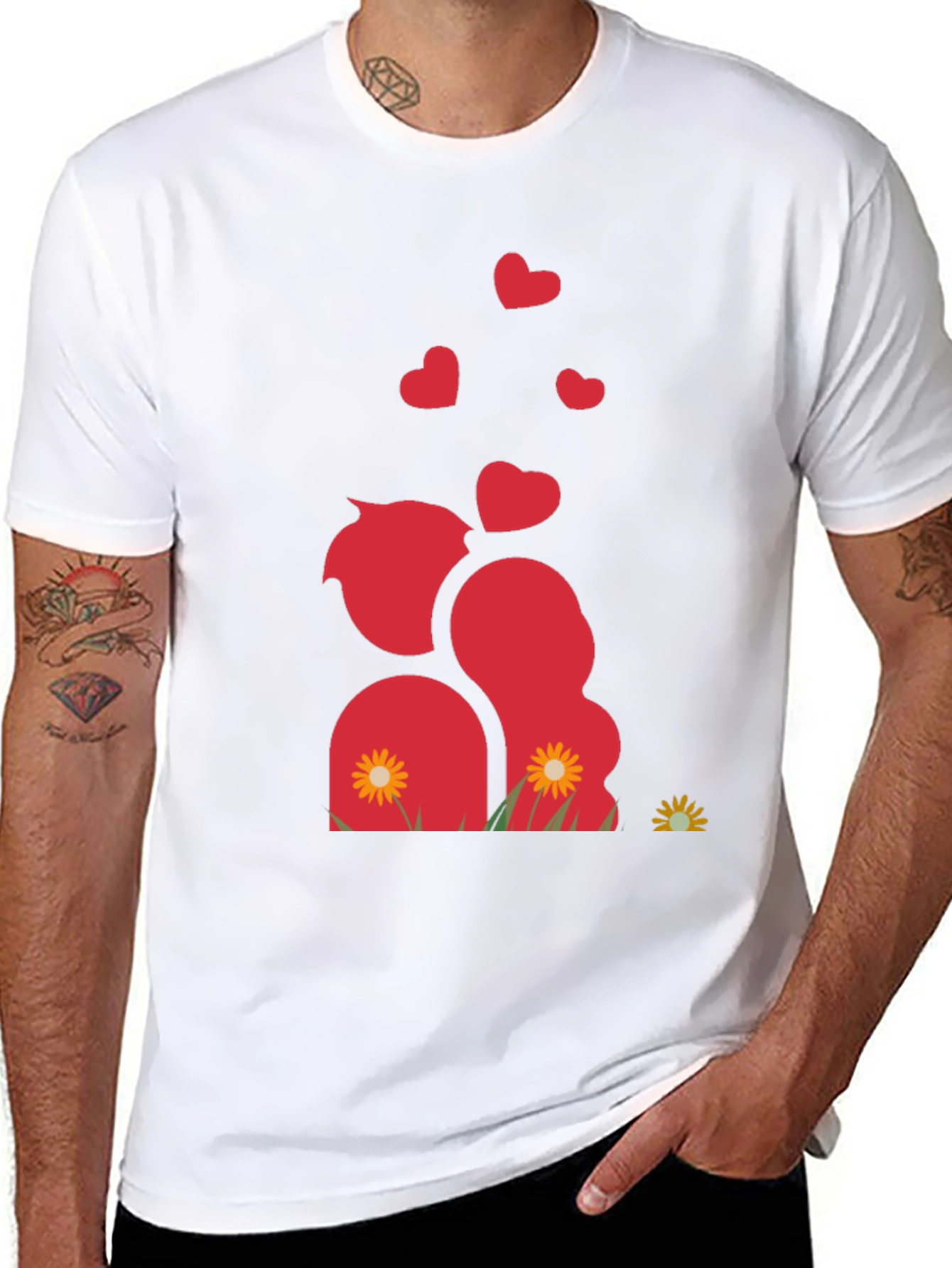 Romantic Couple Black Graphic T-Shirt