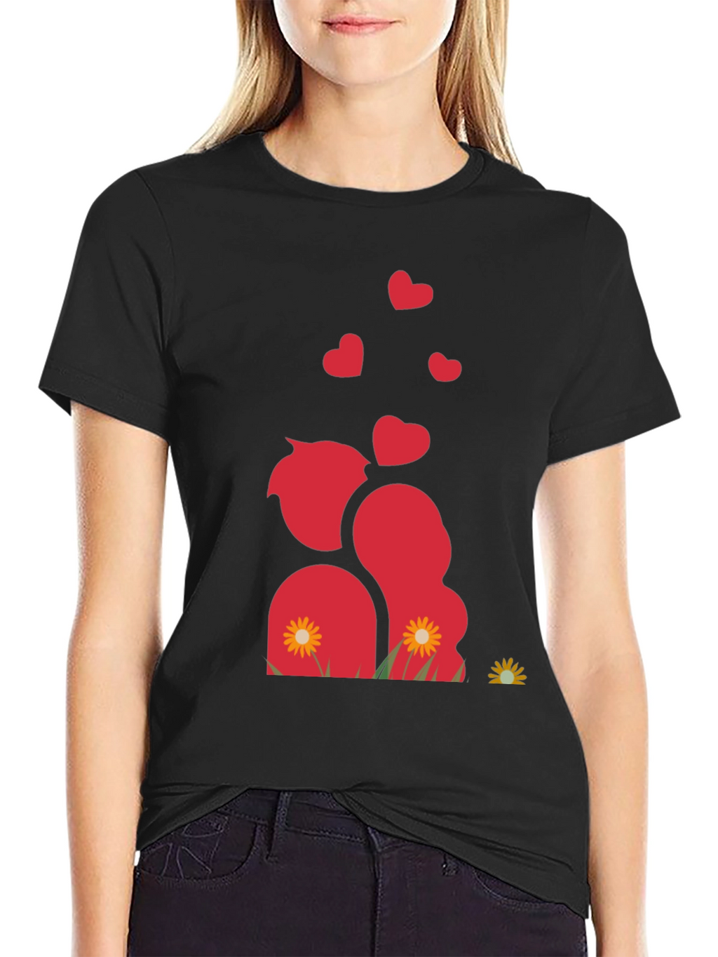 Romantic Couple Black Graphic T-Shirt