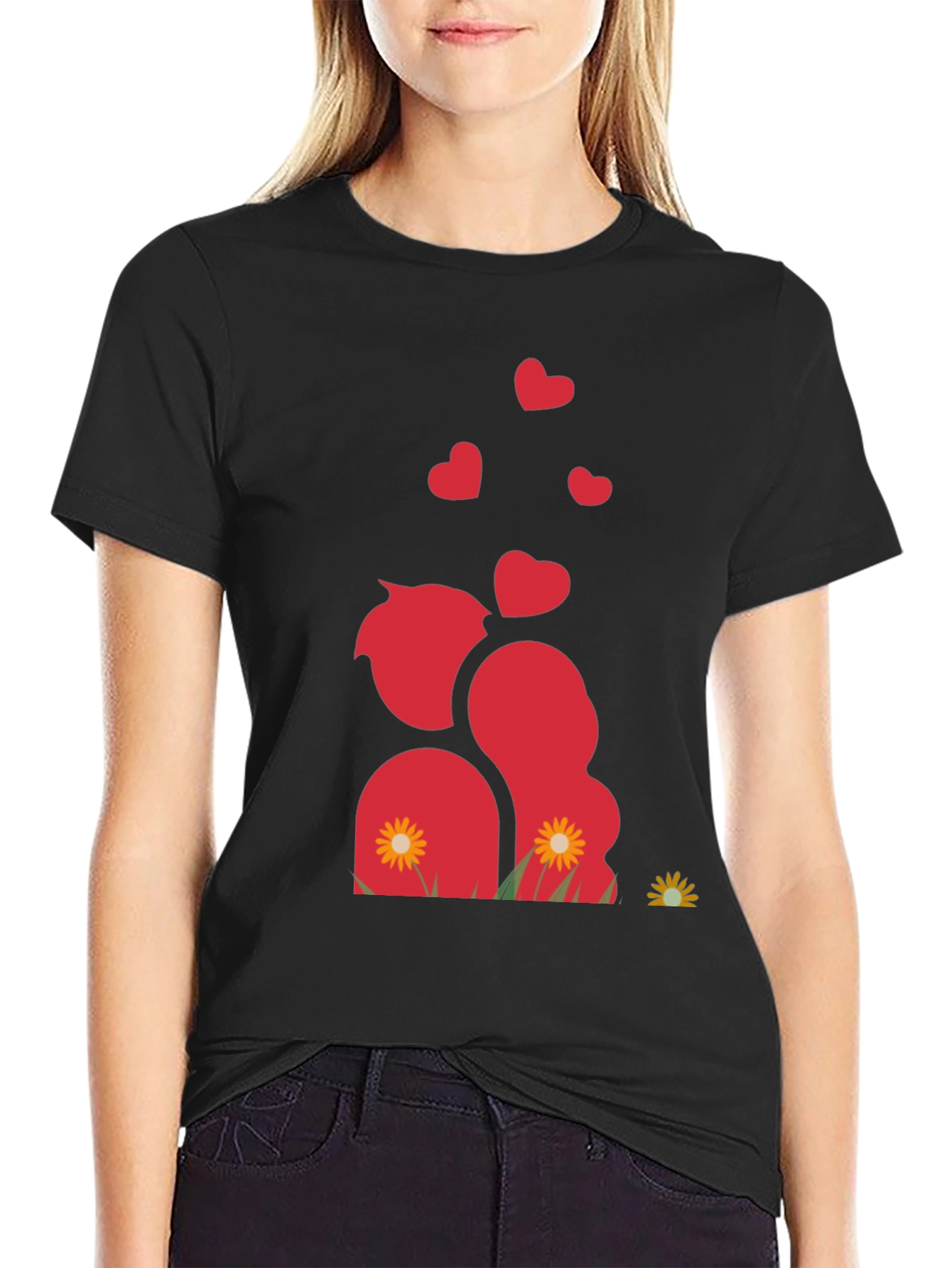 Romantic Couple Black Graphic T-Shirt