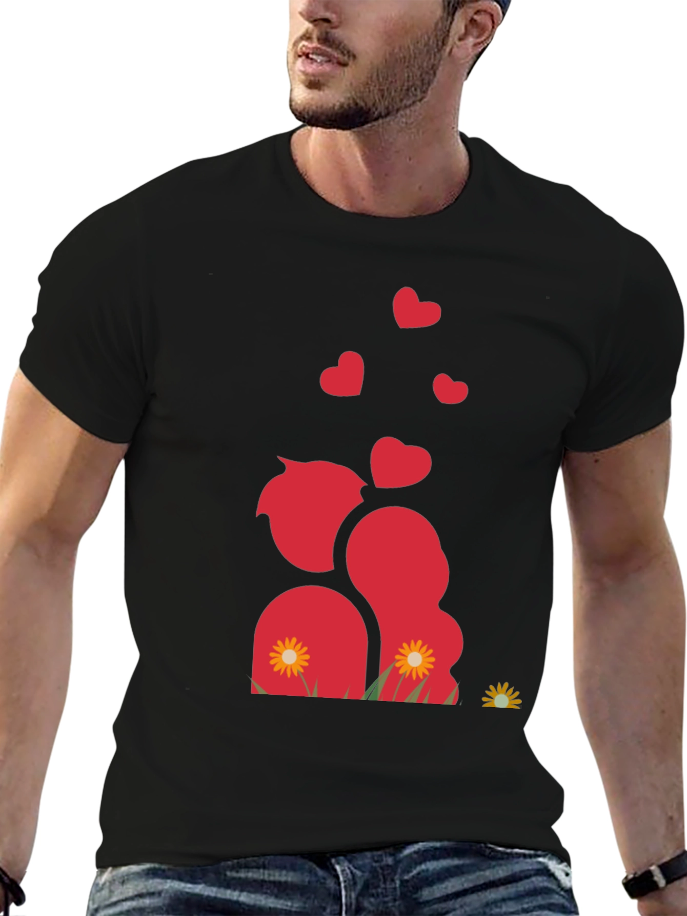 Romantic Couple Black Graphic T-Shirt