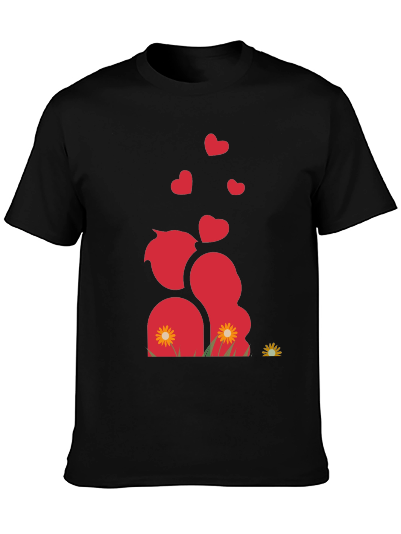 Romantic Couple Black Graphic T-Shirt