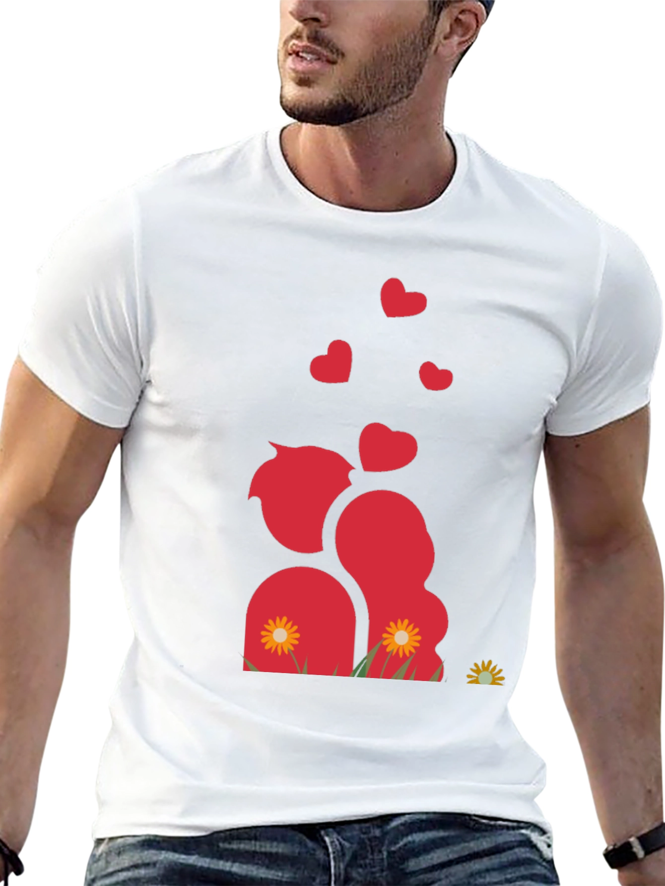Romantic Couple Black Graphic T-Shirt