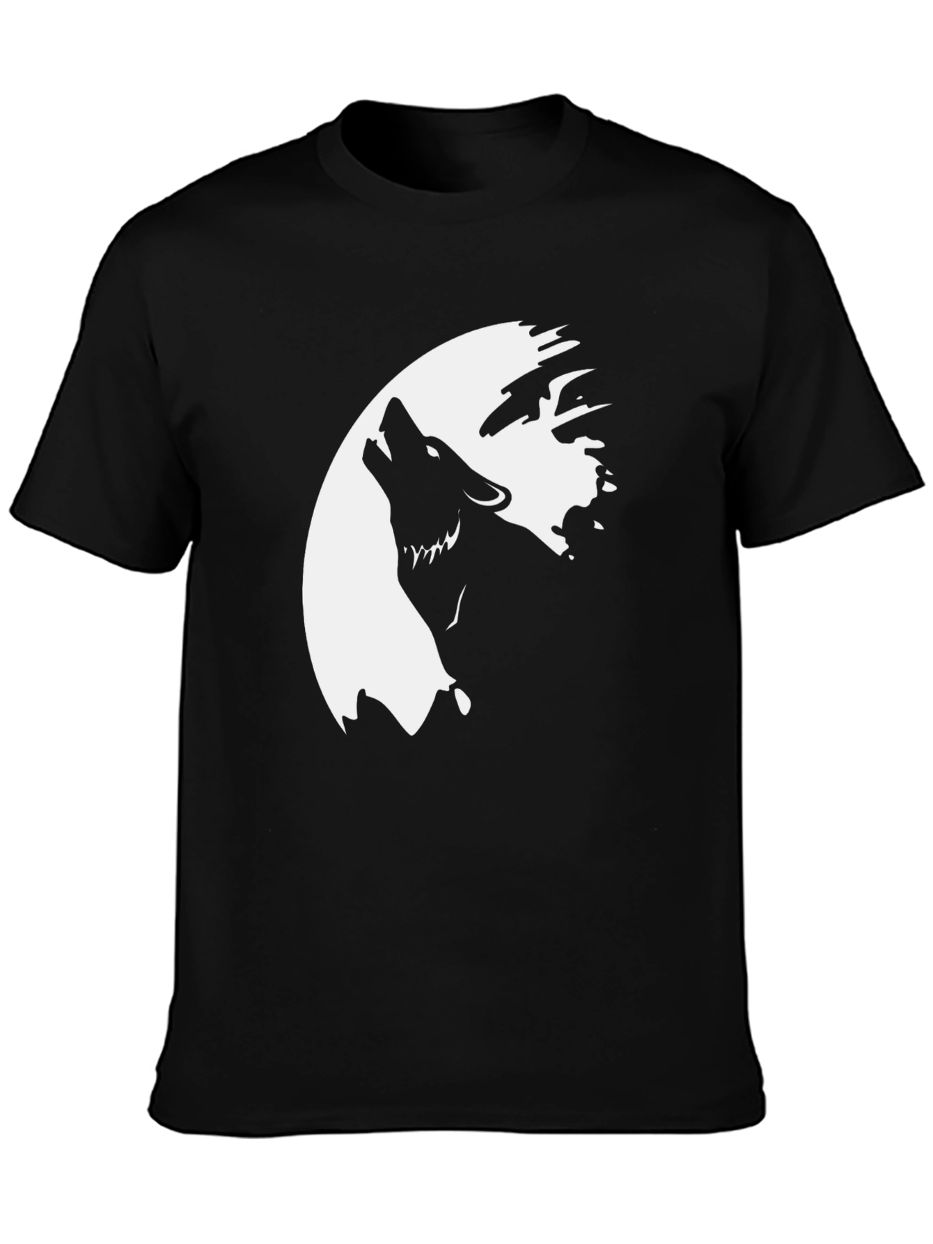 Wolf Howling at the Moon Graphic Tee - Black