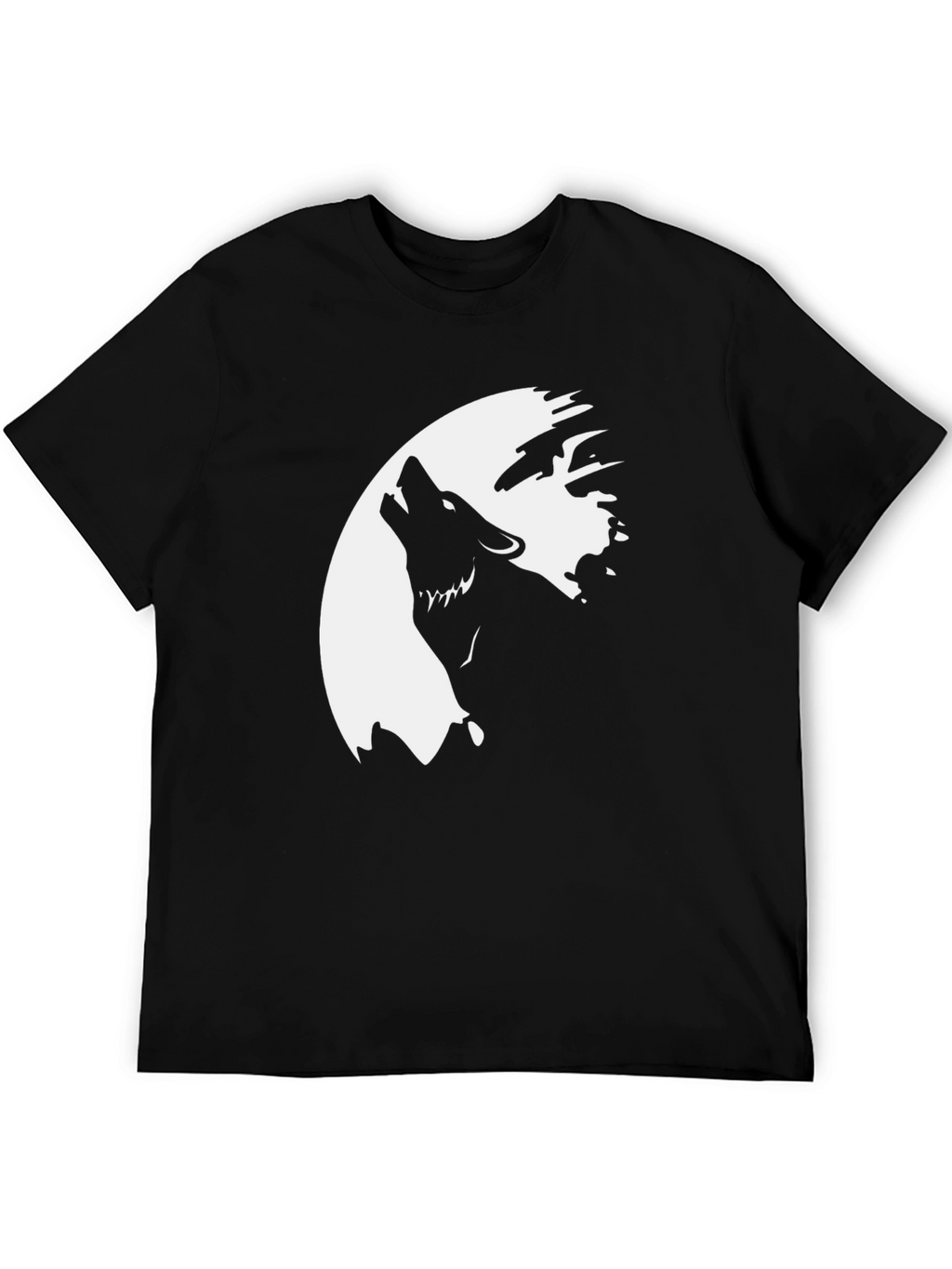 Wolf Howling at the Moon Graphic Tee - Black