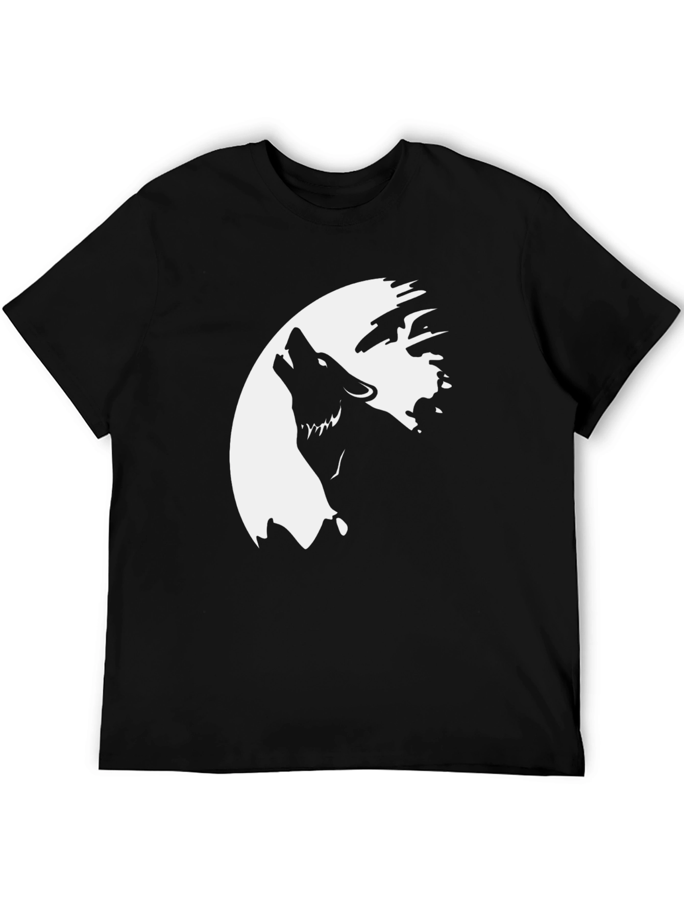 Wolf Howling at the Moon Graphic Tee - Black