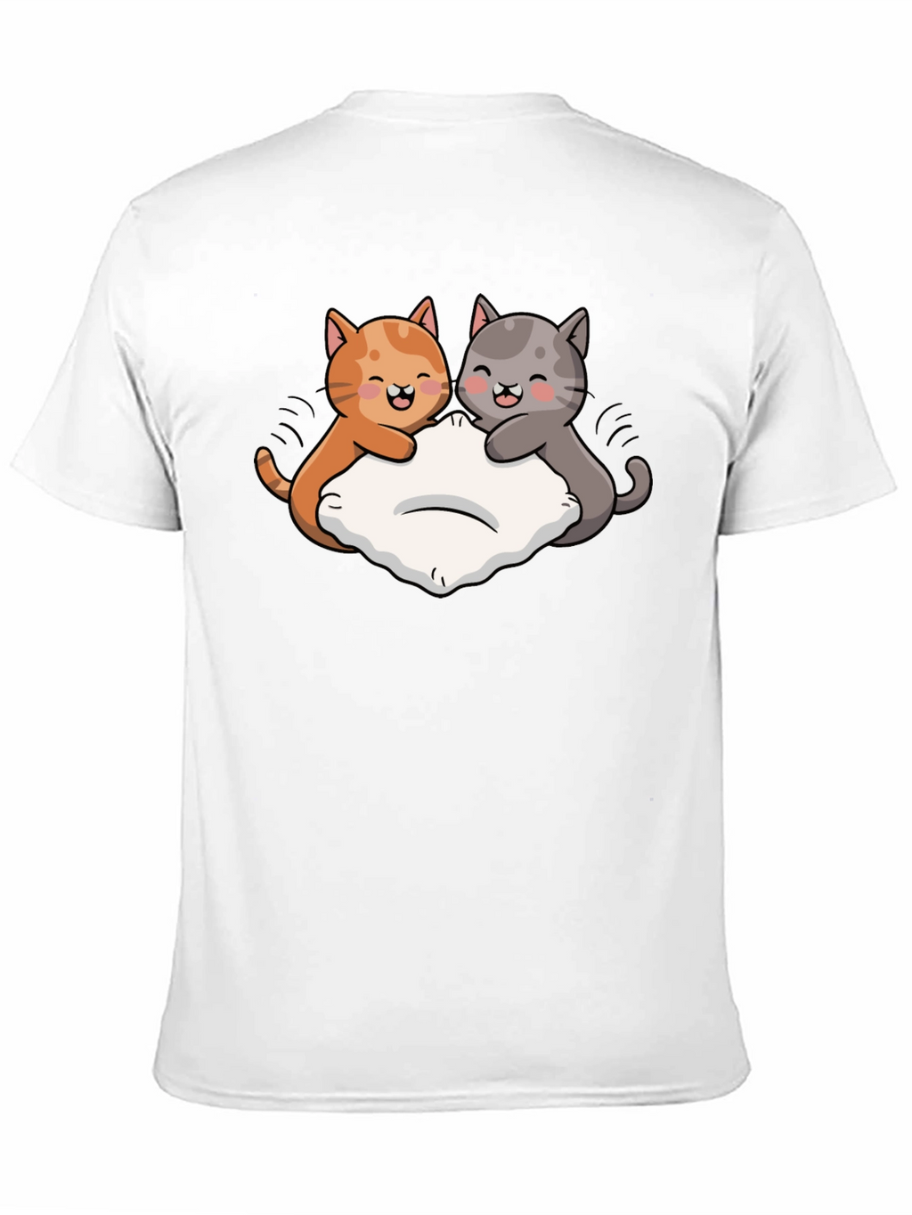 Cute Cats Pillow Fight Graphic Black T-Shirt
