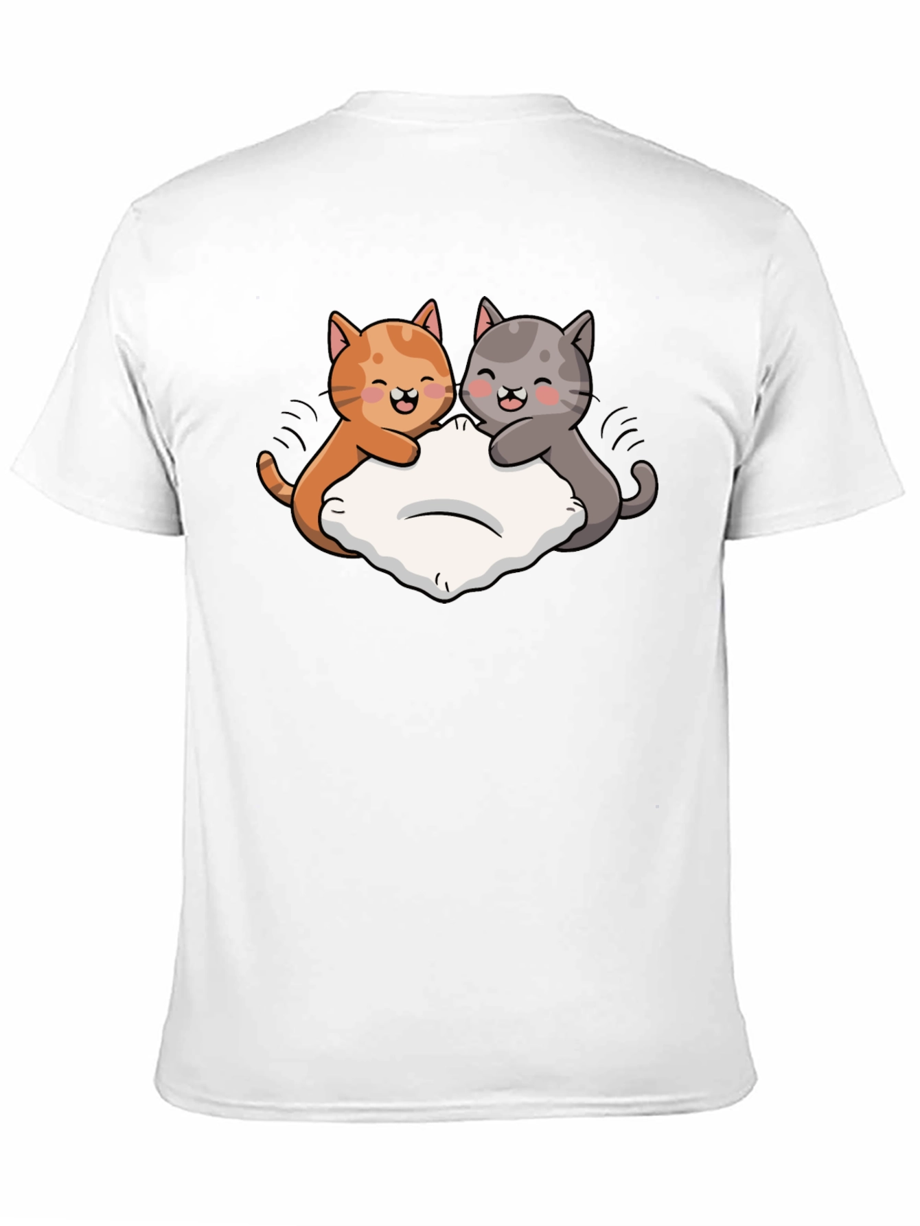 Cute Cats Pillow Fight Graphic Black T-Shirt