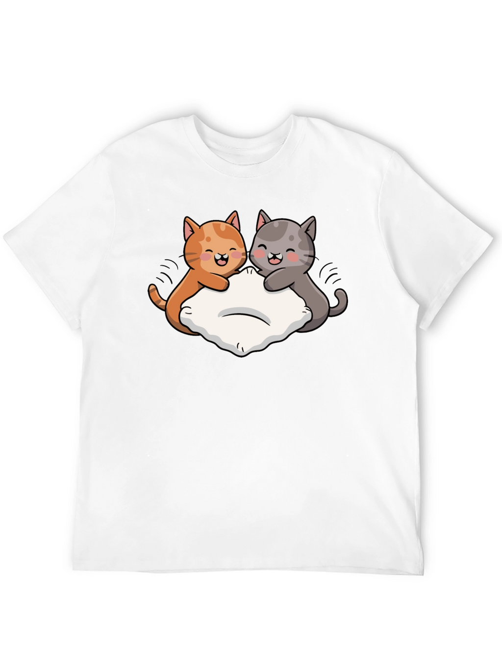 Cute Cats Pillow Fight Graphic Black T-Shirt