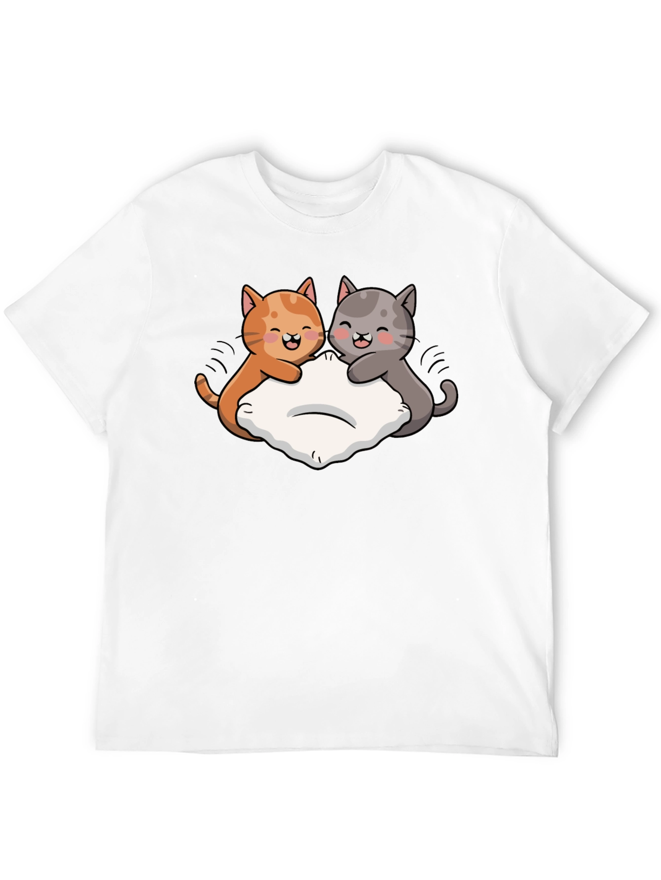 Cute Cats Pillow Fight Graphic Black T-Shirt