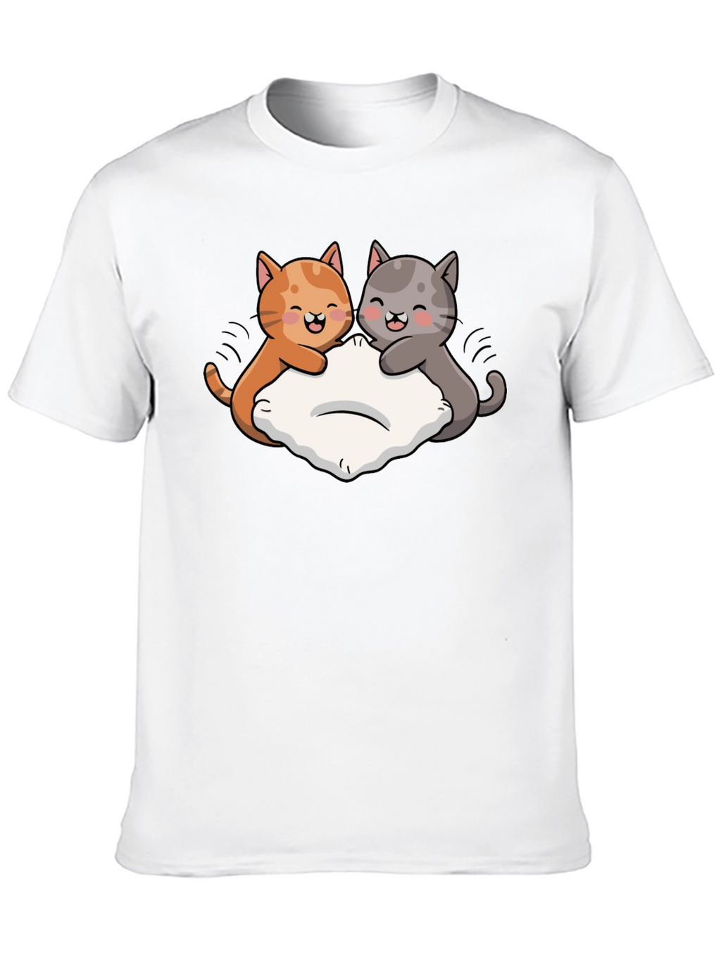 Cute Cats Pillow Fight Graphic Black T-Shirt