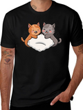 Cute Cats Pillow Fight Graphic Black T-Shirt