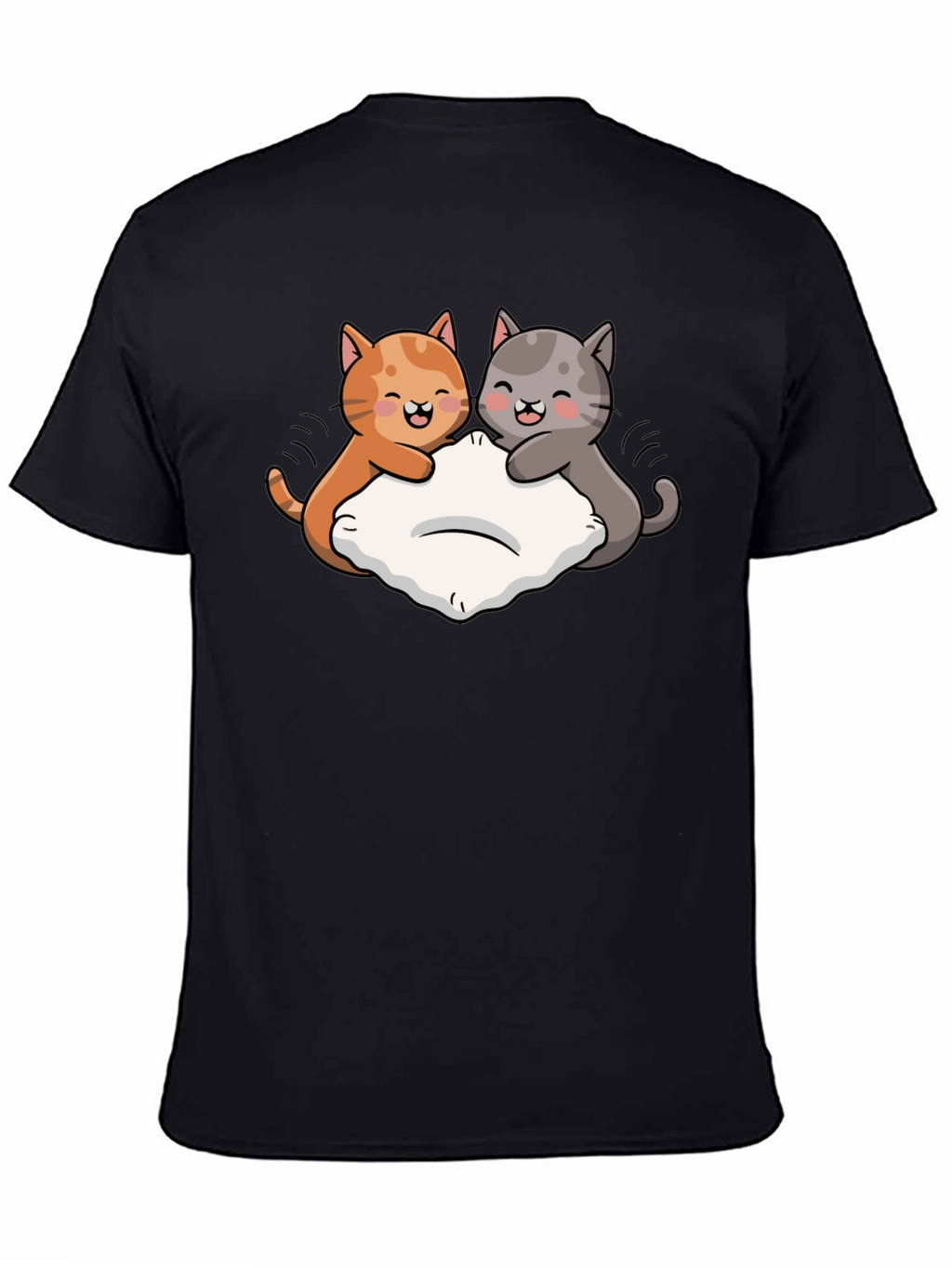 Cute Cats Pillow Fight Graphic Black T-Shirt