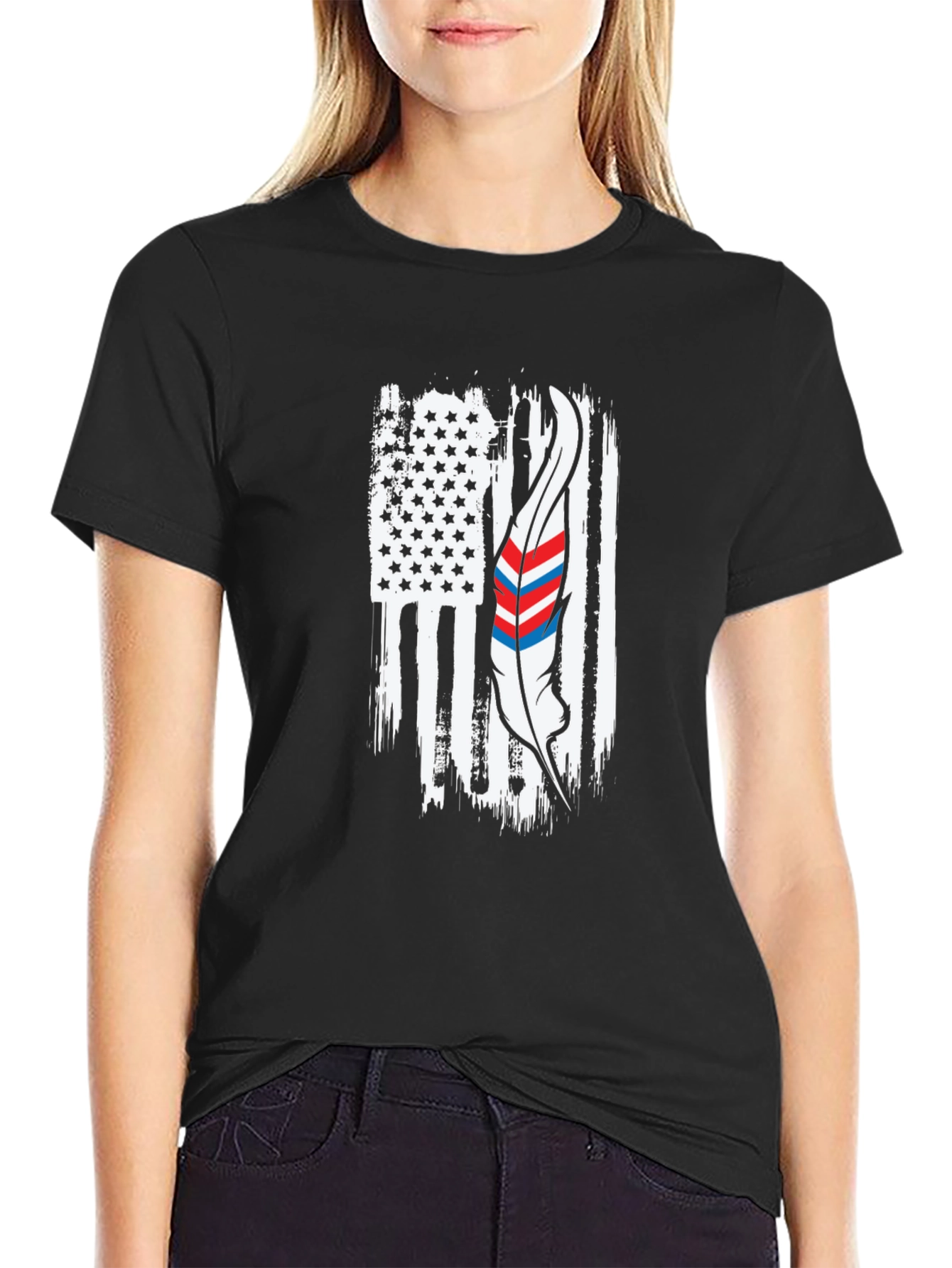 American Flag Feather Graphic T-Shirt