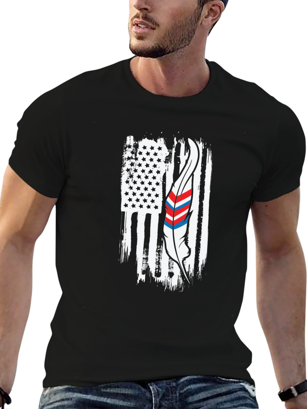 American Flag Feather Graphic T-Shirt