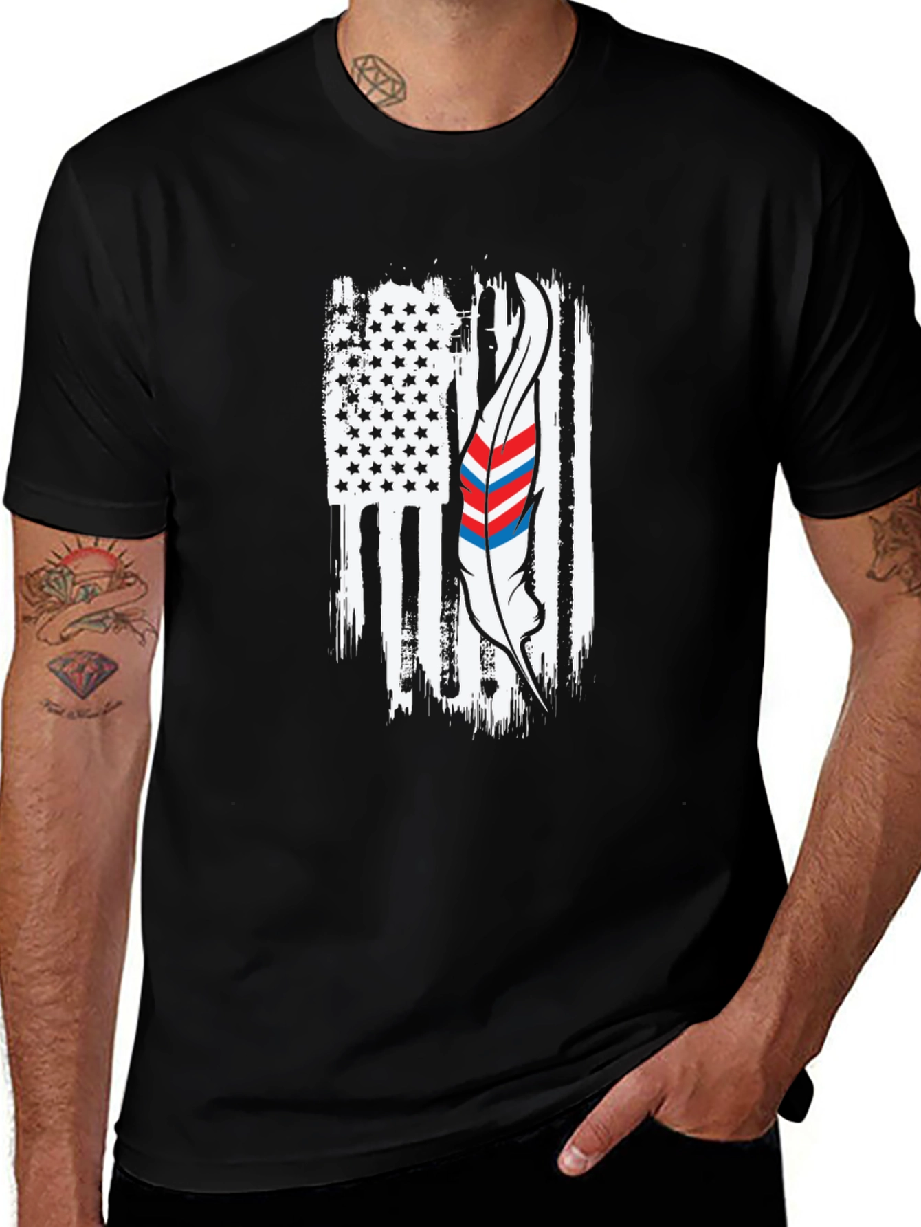 American Flag Feather Graphic T-Shirt