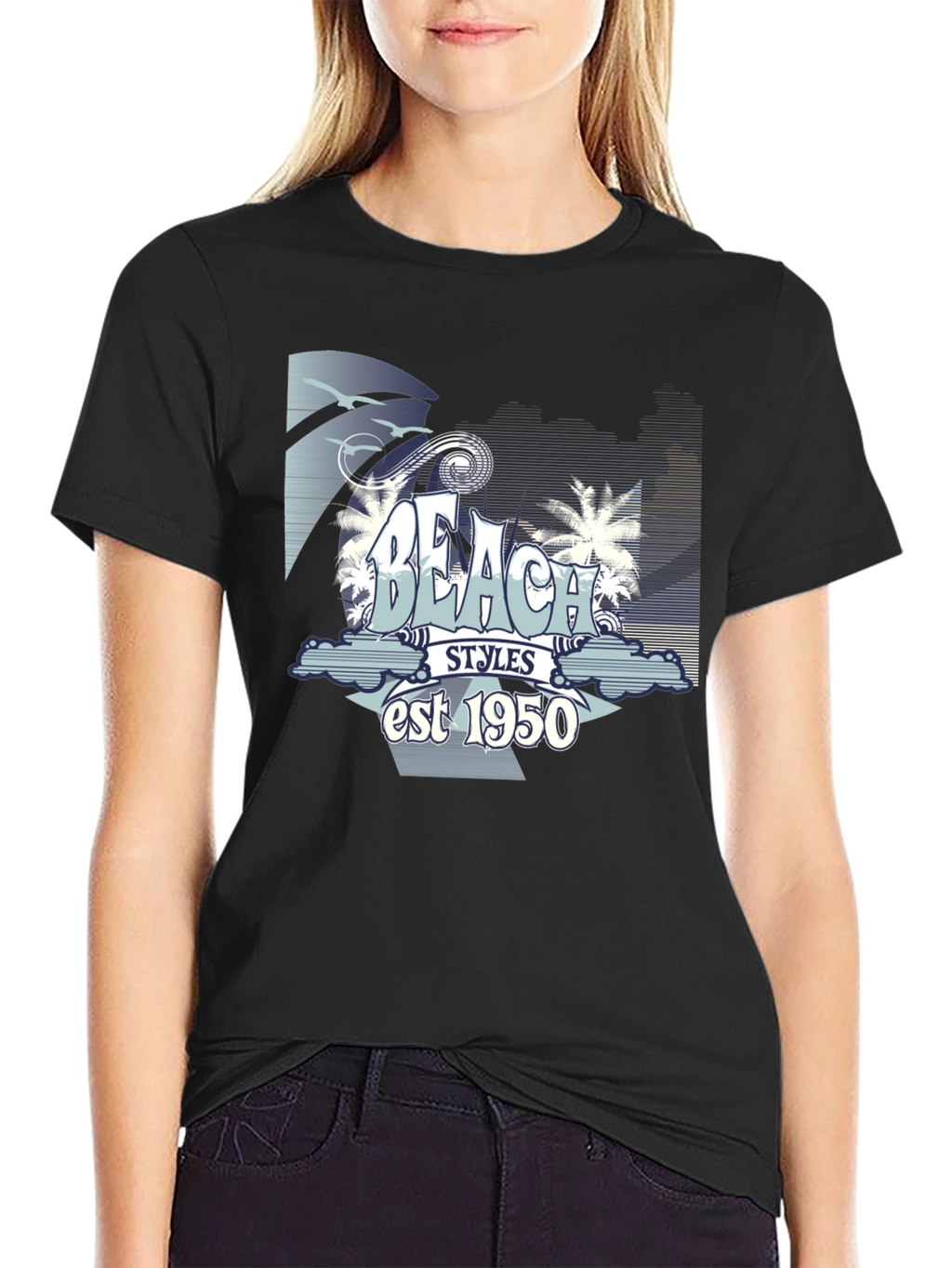 Beach Styles est 1950 Black Graphic T-Shirt