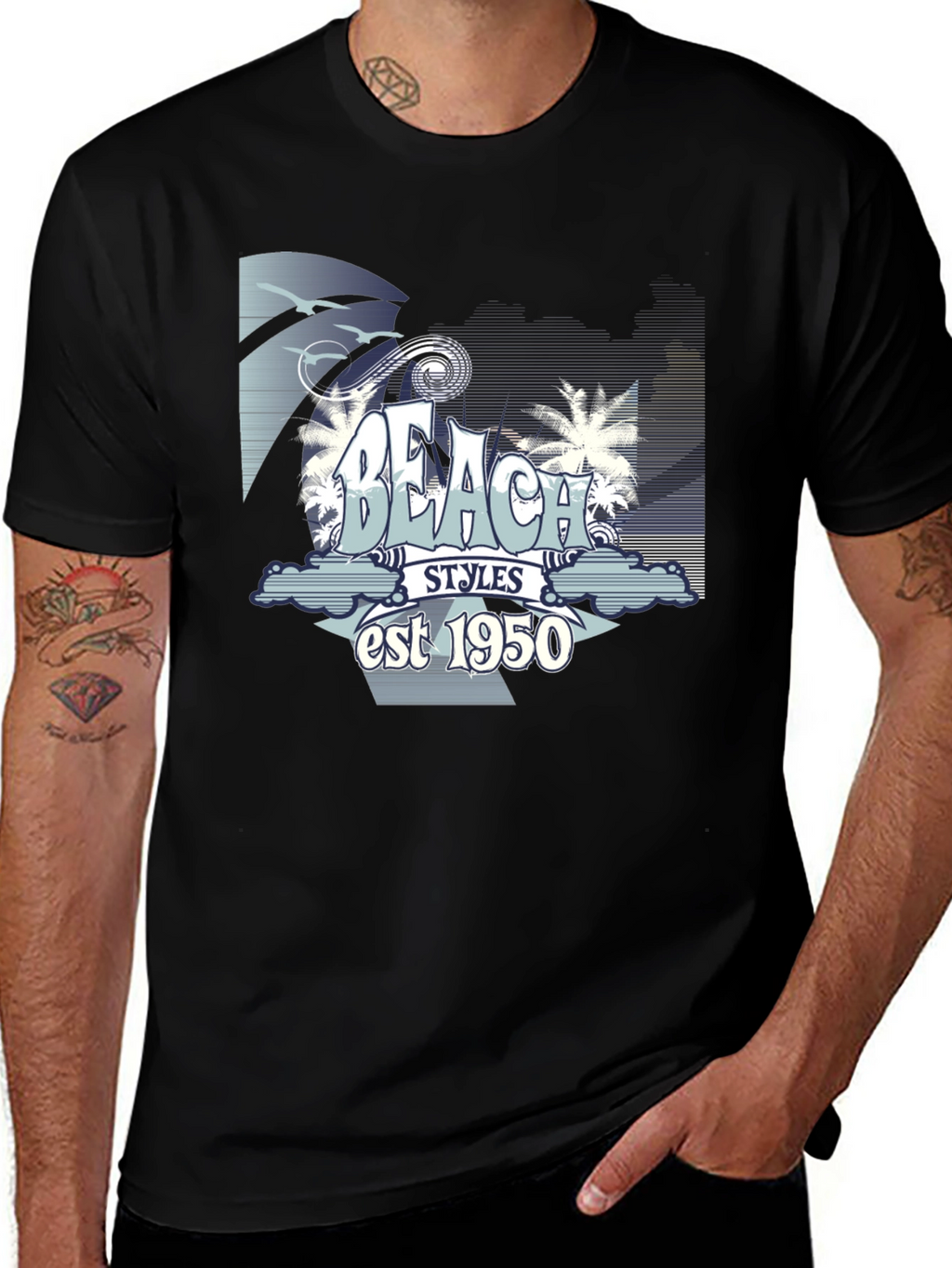Beach Styles est 1950 Black Graphic T-Shirt