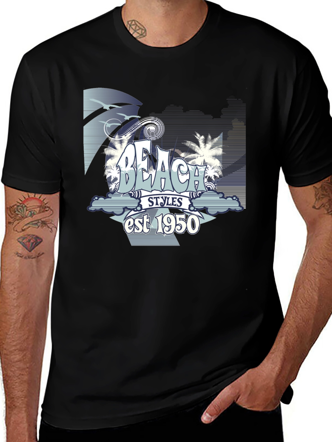 Beach Styles est 1950 Black Graphic T-Shirt