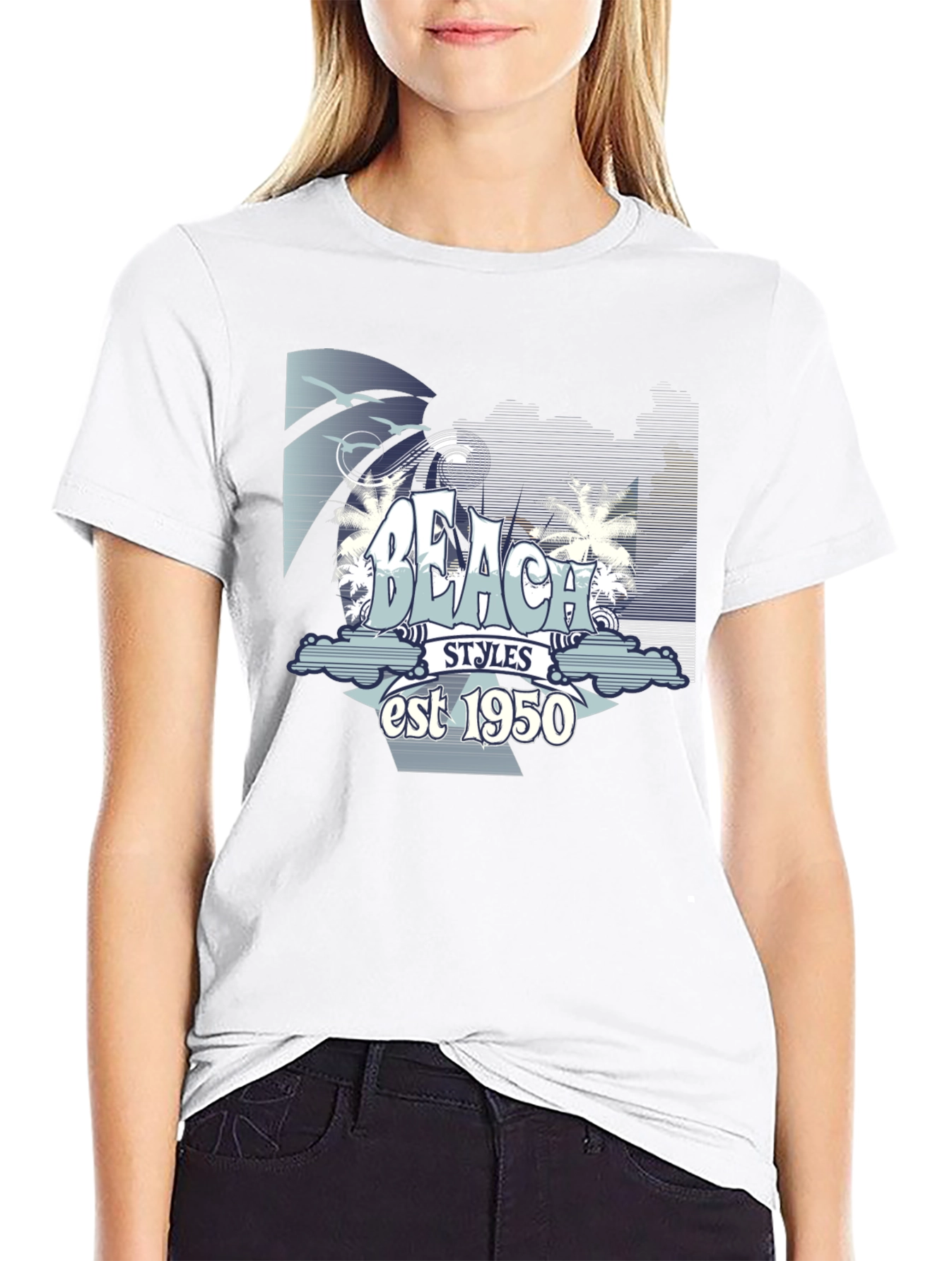Beach Styles est 1950 Black Graphic T-Shirt
