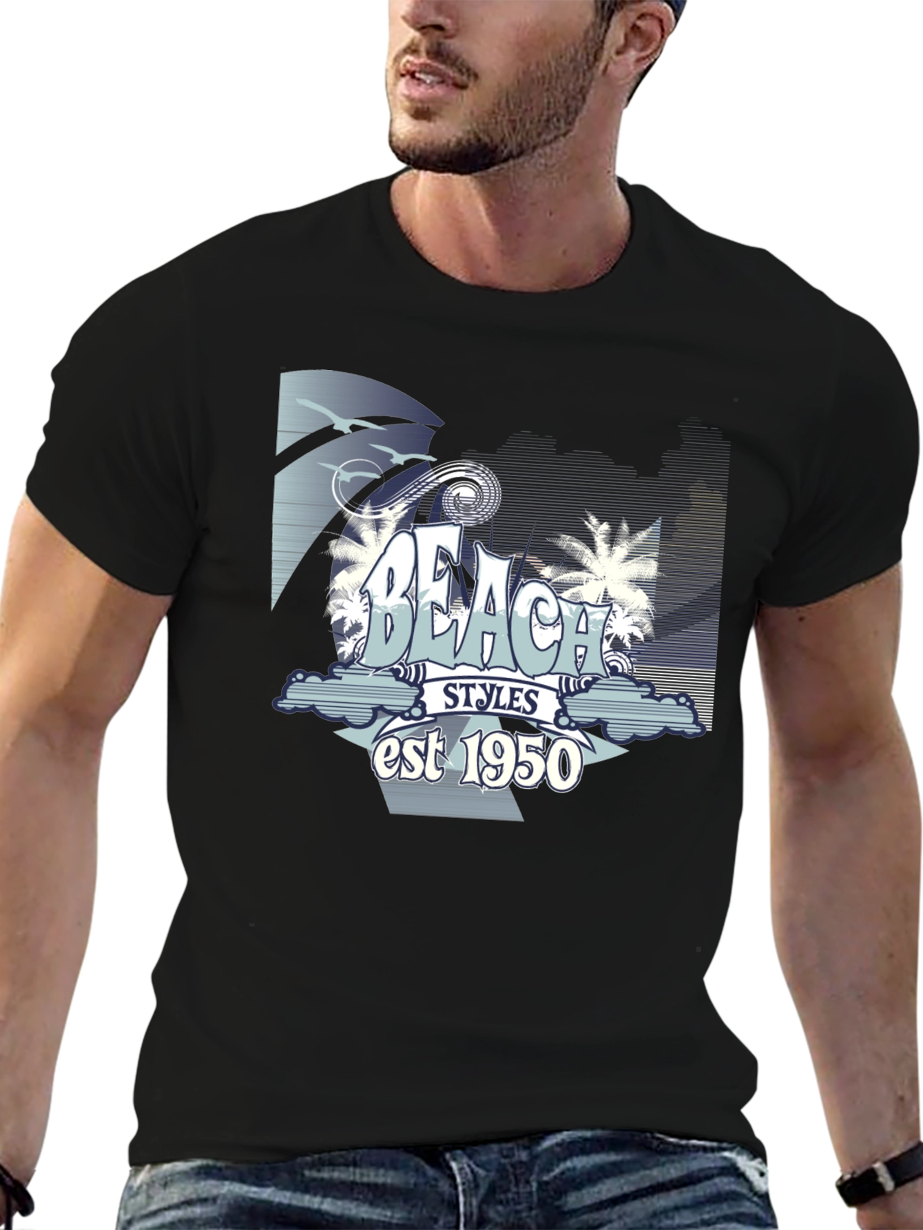 Beach Styles est 1950 Black Graphic T-Shirt