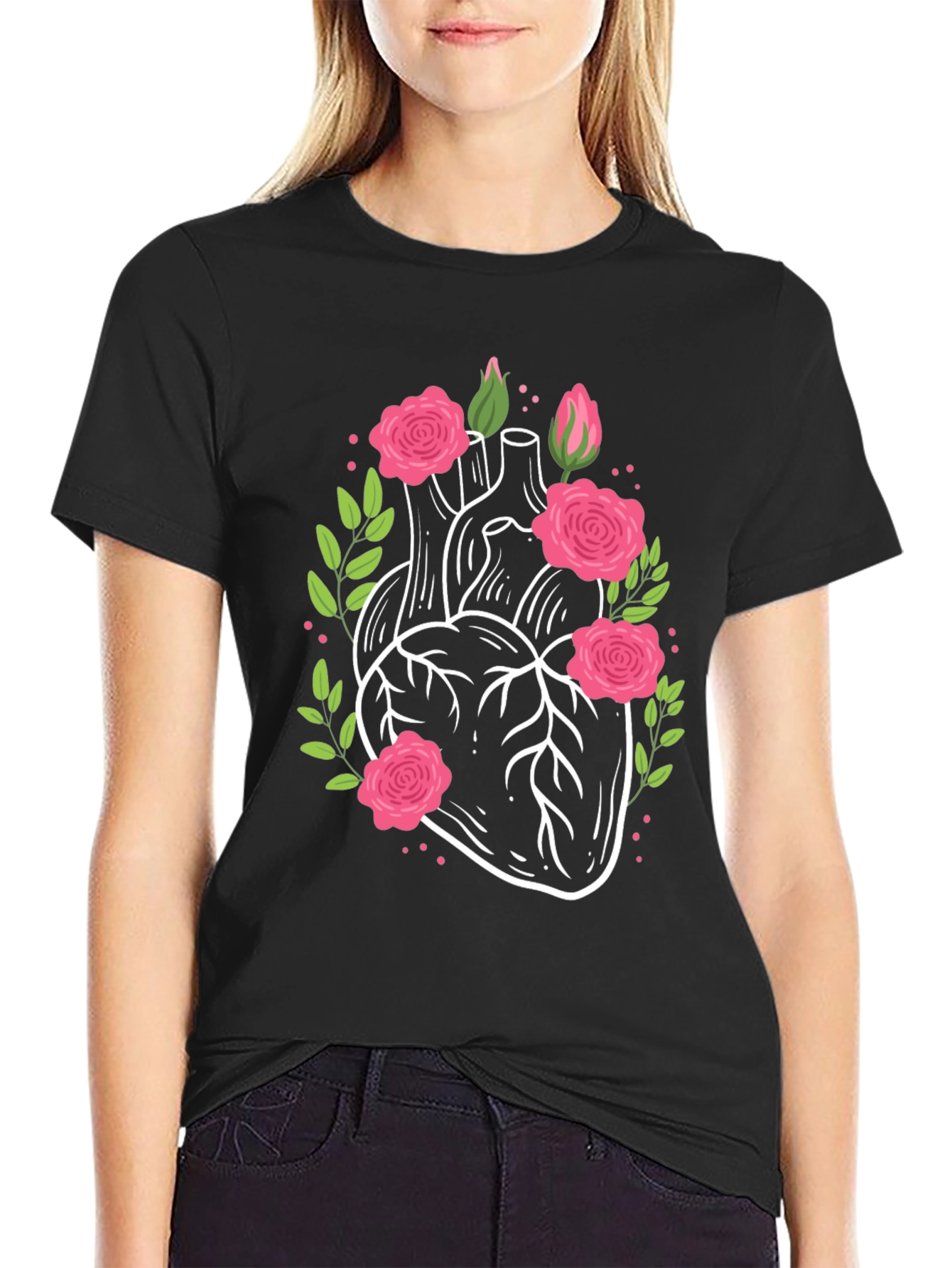 Floral Heart Graphic Tee - Unique Anatomical Art Shirt