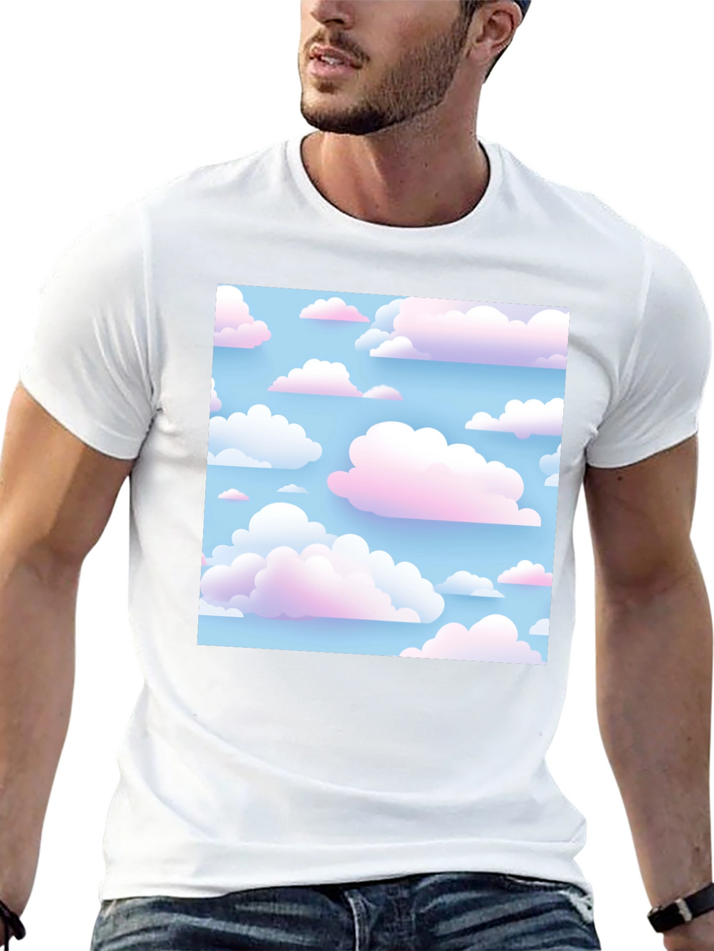 Cloudscape Print Tee - Soft Sky Design