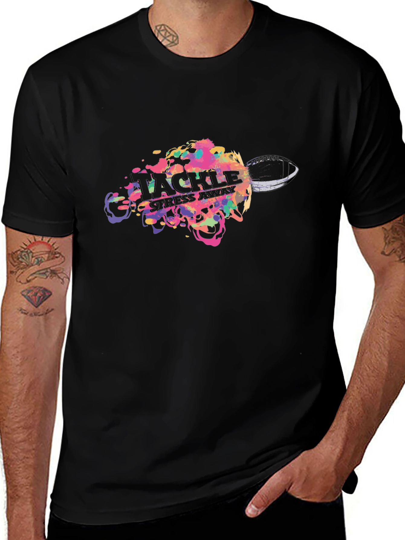 Tackle Stress Away Graphic Tee - Black