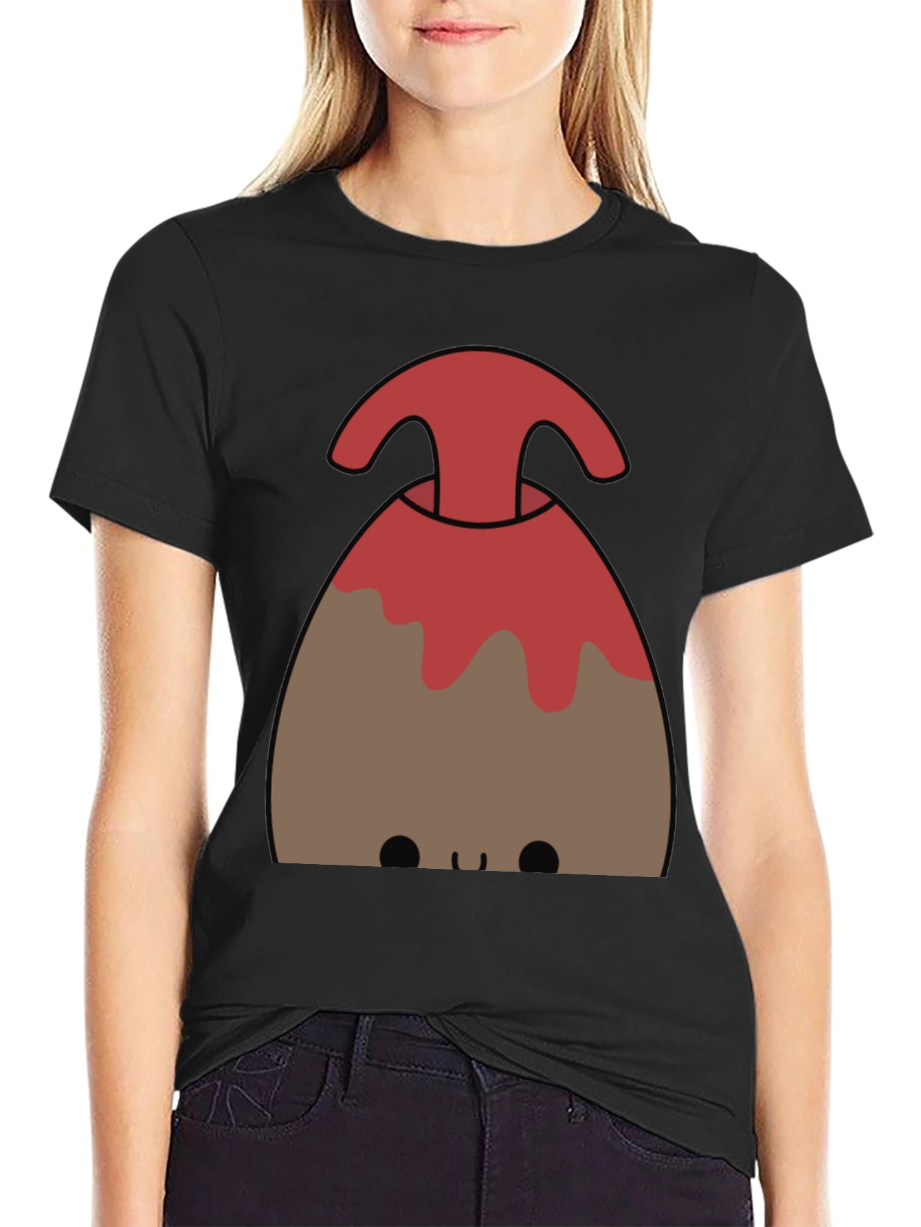 Cute Volcano Graphic Tee - Black
