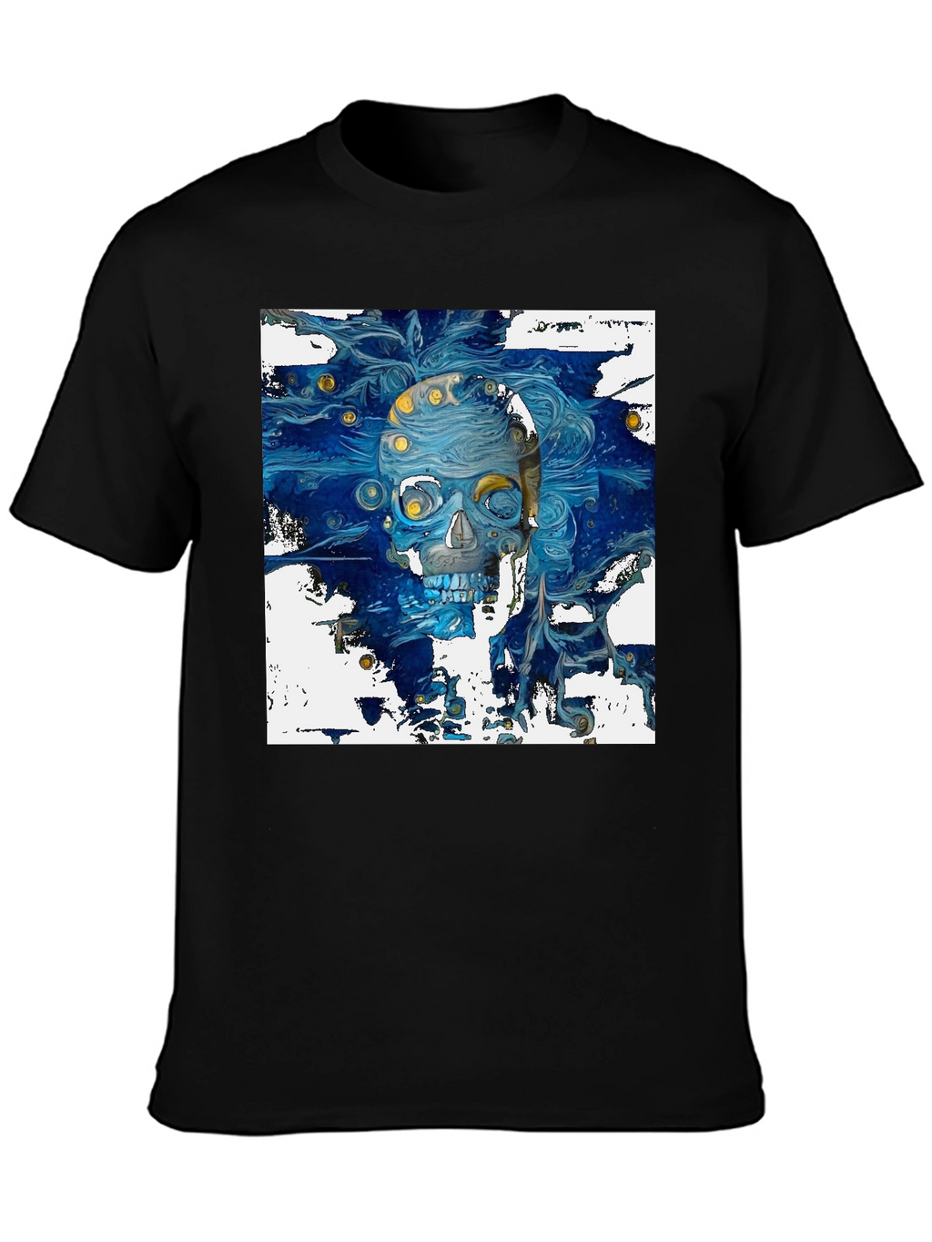 Artistic Skull Graphic T-Shirt - Dark Blue Print