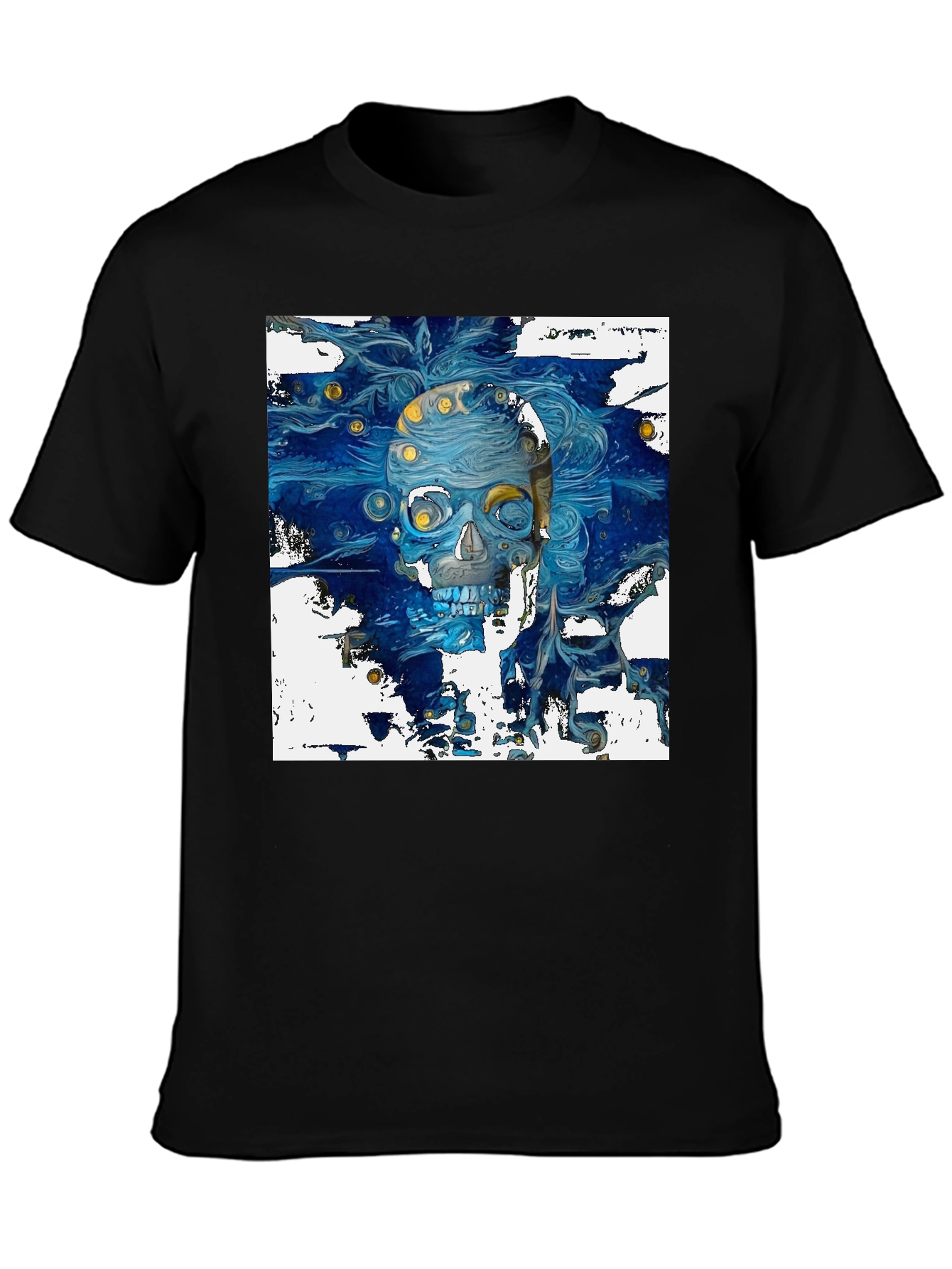 Artistic Skull Graphic T-Shirt - Dark Blue Print