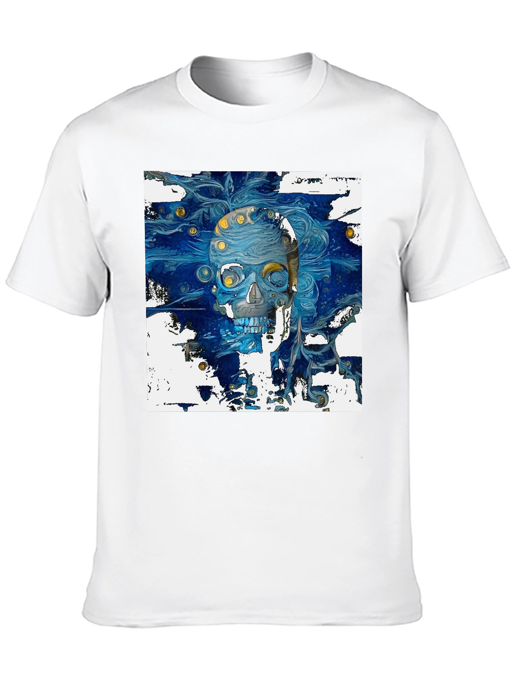 Artistic Skull Graphic T-Shirt - Dark Blue Print