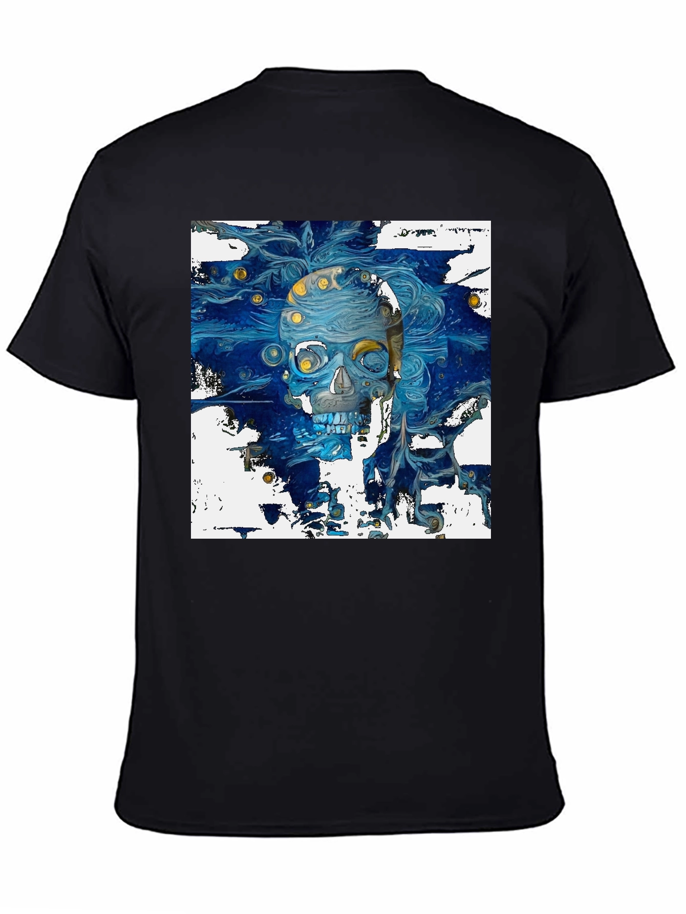 Artistic Skull Graphic T-Shirt - Dark Blue Print
