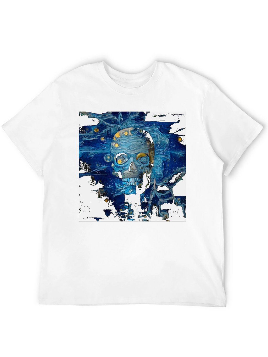 Artistic Skull Graphic T-Shirt - Dark Blue Print