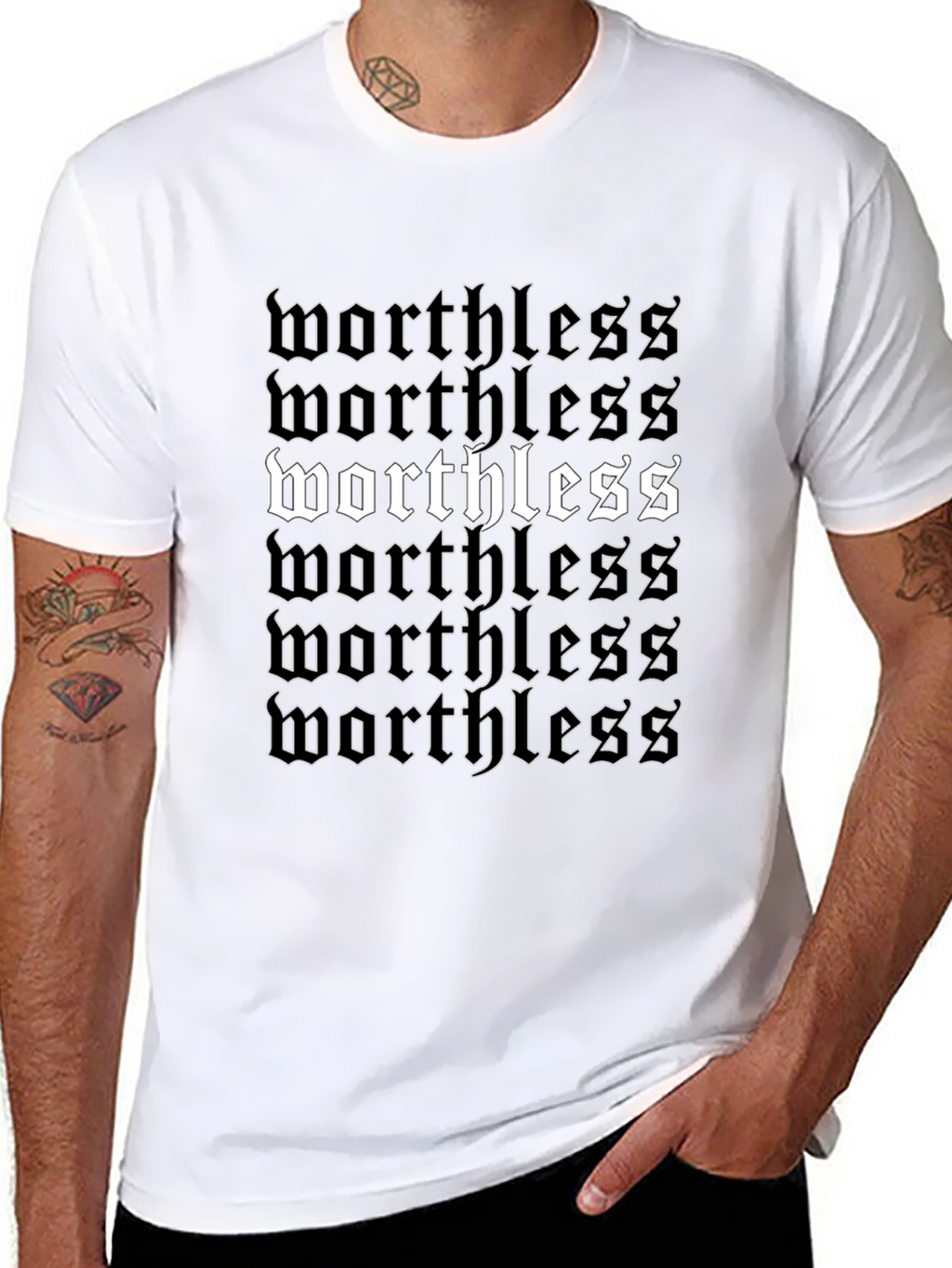 Worthless Gothic Print Black T-Shirt