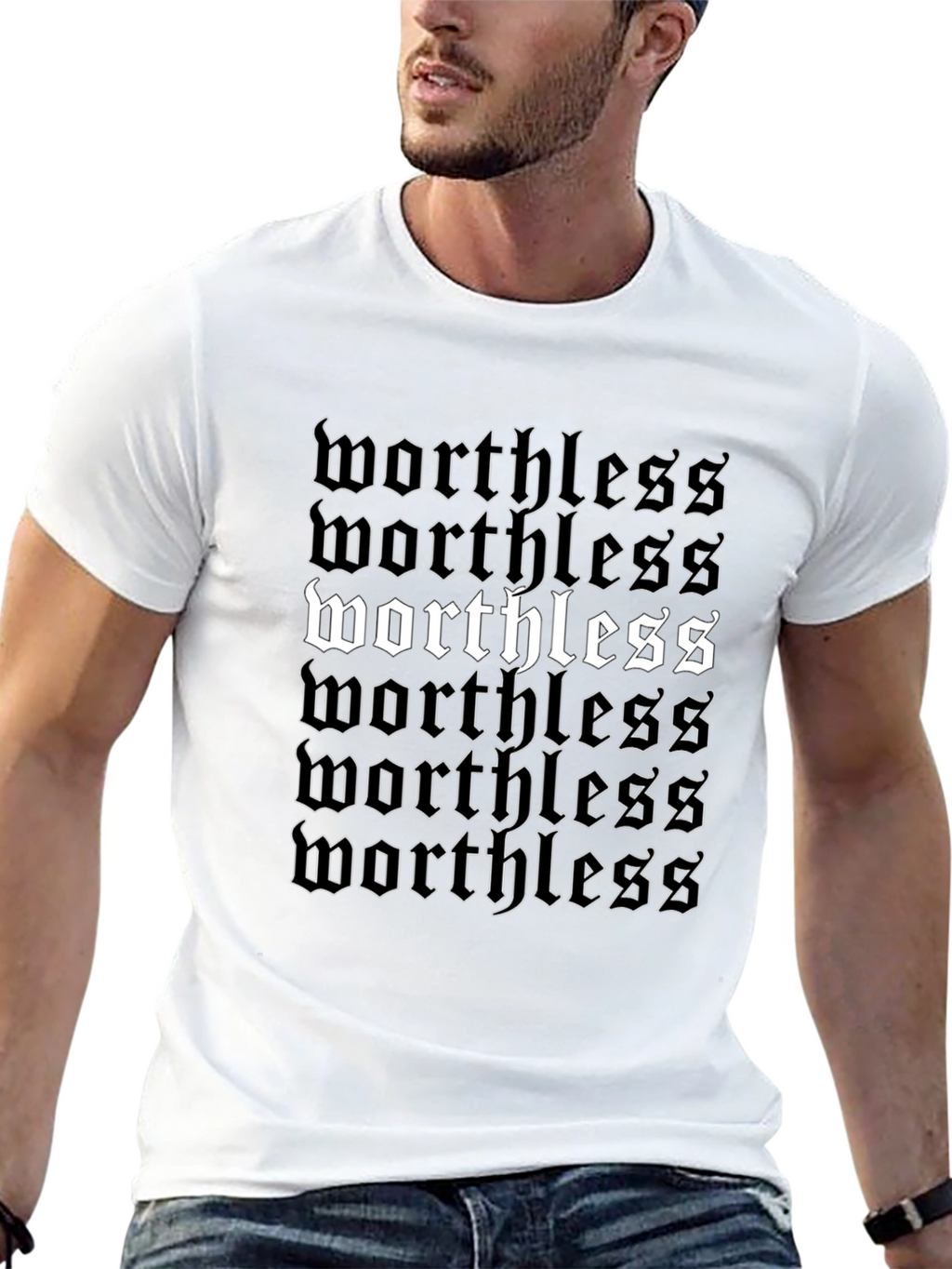 Worthless Gothic Print Black T-Shirt